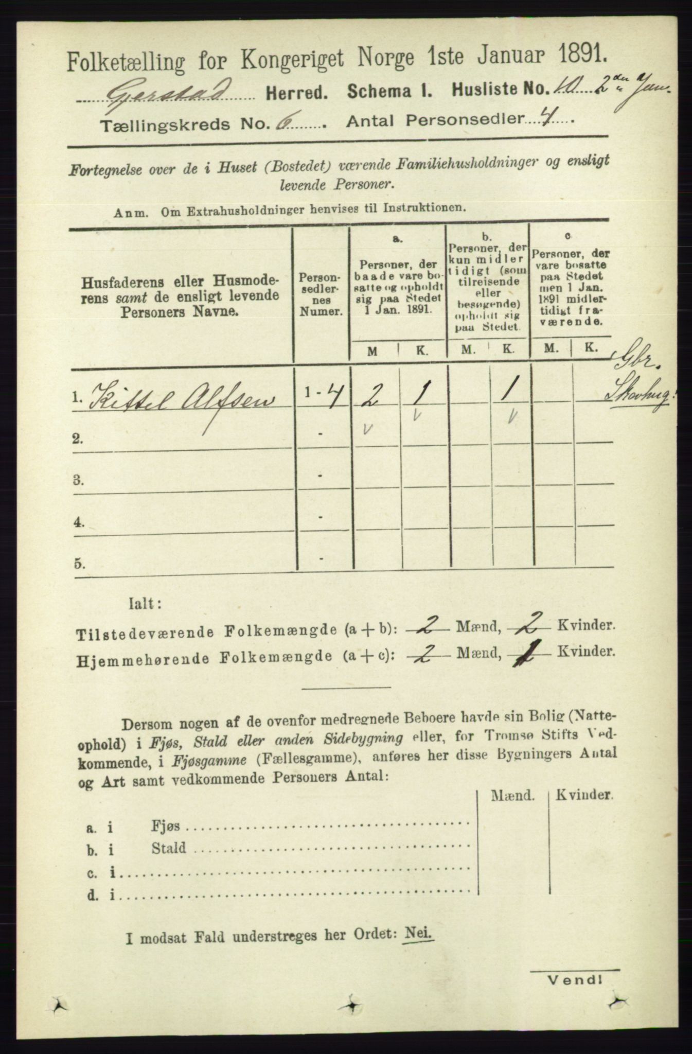 RA, 1891 census for 0911 Gjerstad, 1891, p. 2337