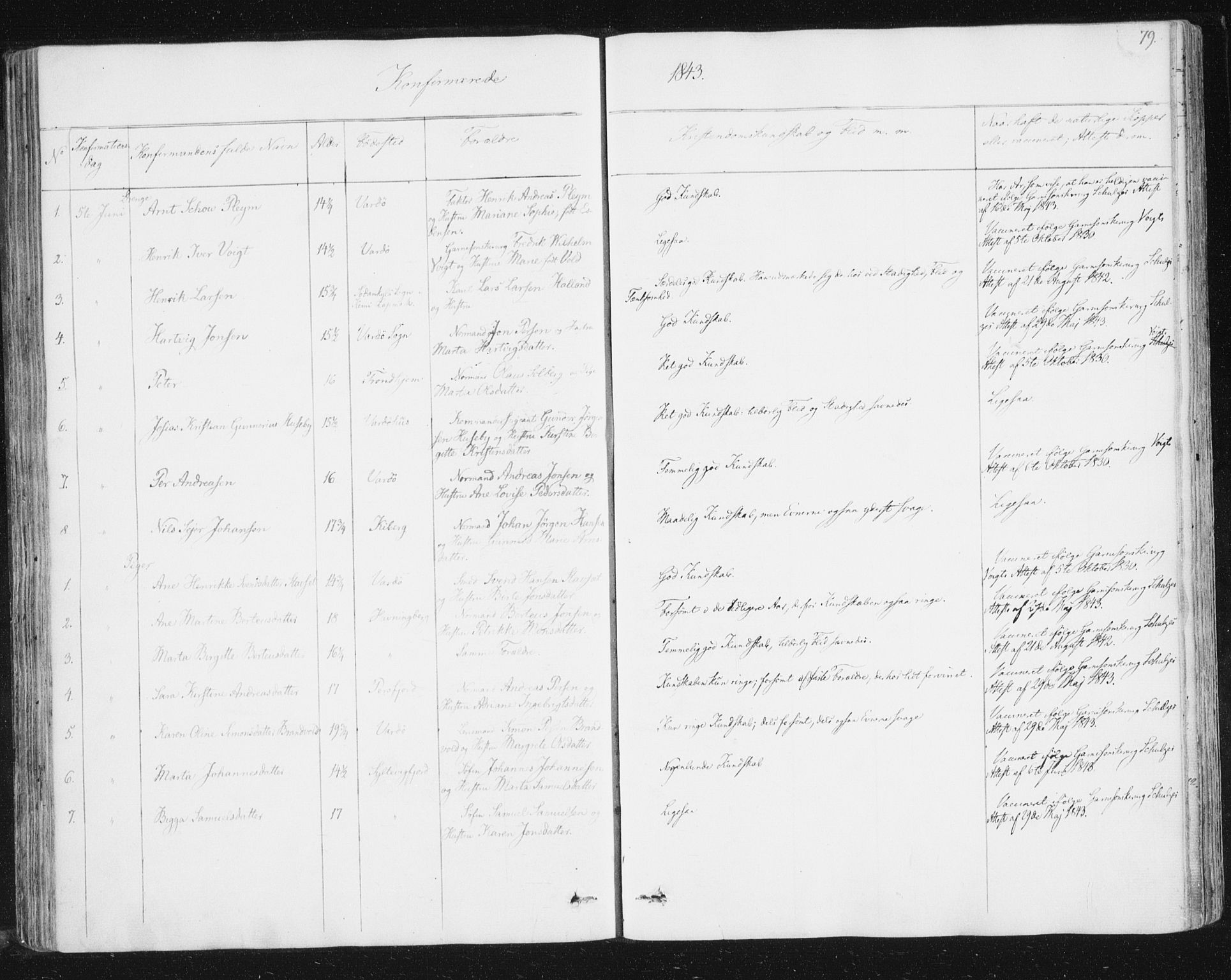 Vardø sokneprestkontor, SATØ/S-1332/H/Ha/L0003kirke: Parish register (official) no. 3, 1843-1861, p. 79