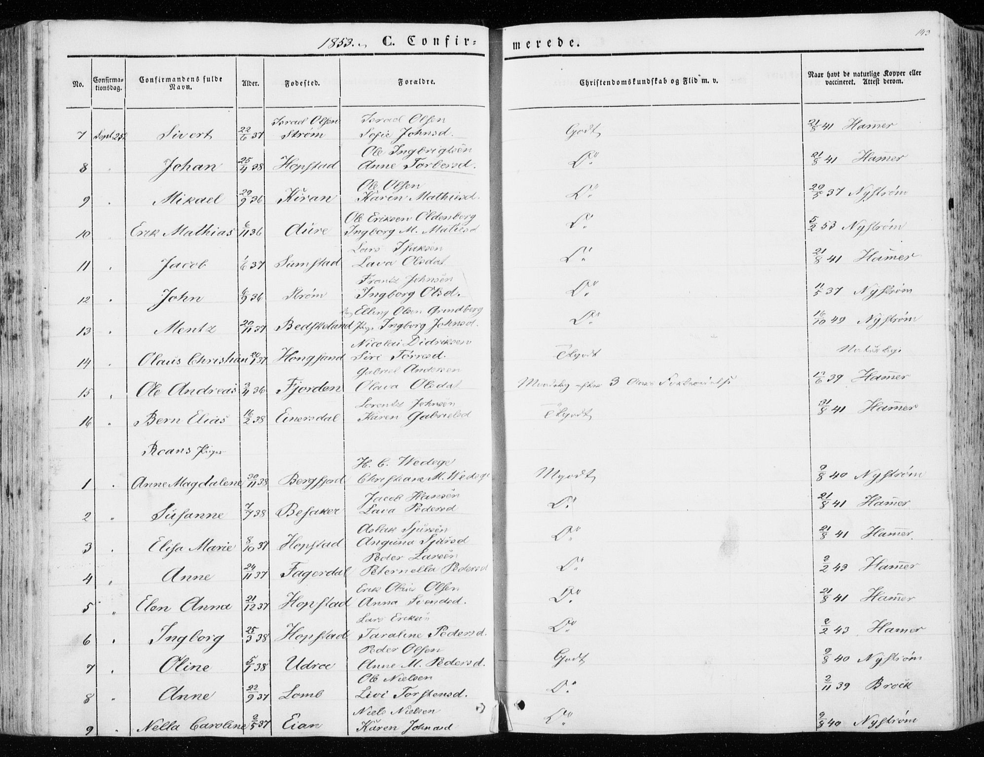 Ministerialprotokoller, klokkerbøker og fødselsregistre - Sør-Trøndelag, AV/SAT-A-1456/657/L0704: Parish register (official) no. 657A05, 1846-1857, p. 143