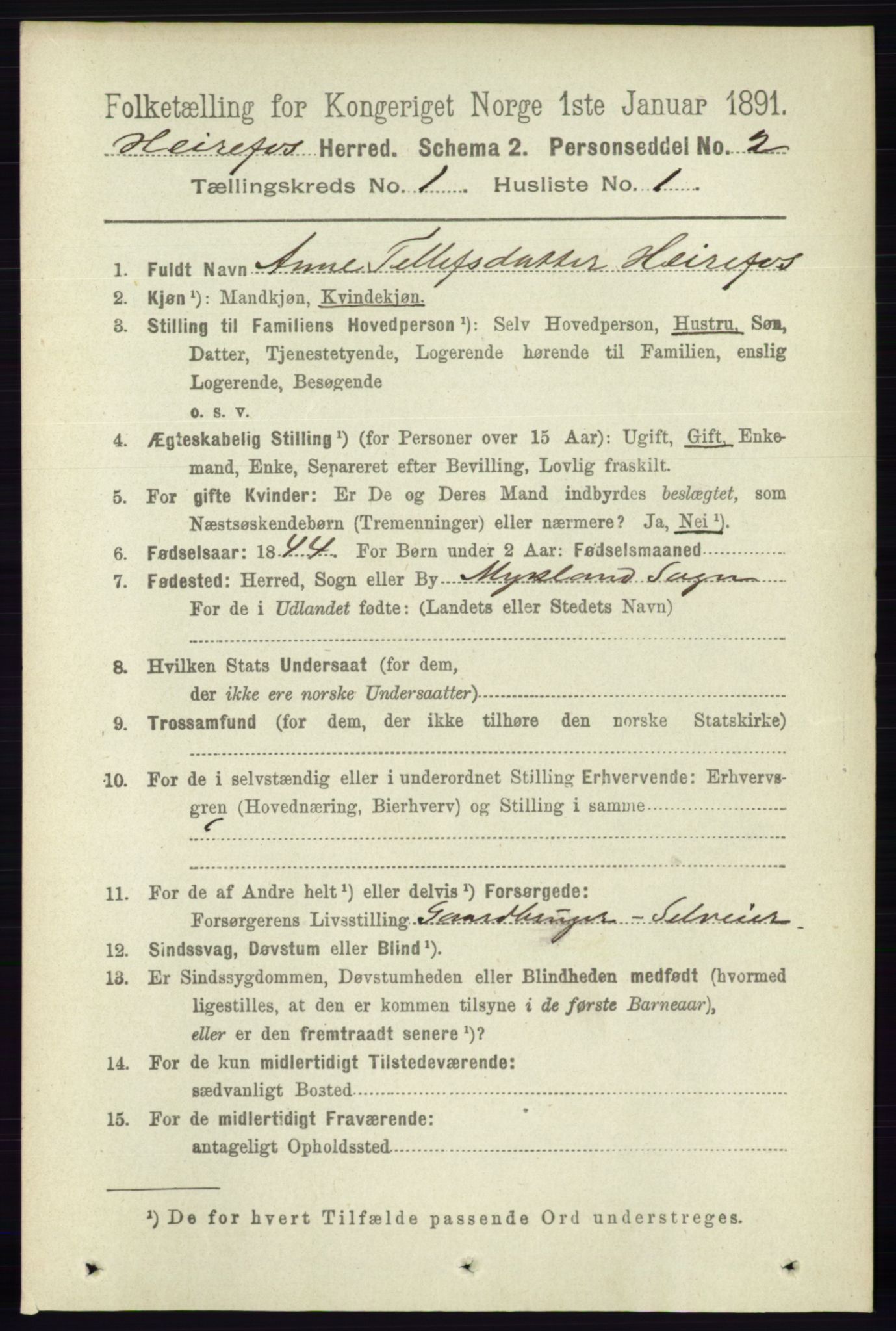 RA, 1891 census for 0933 Herefoss, 1891, p. 42