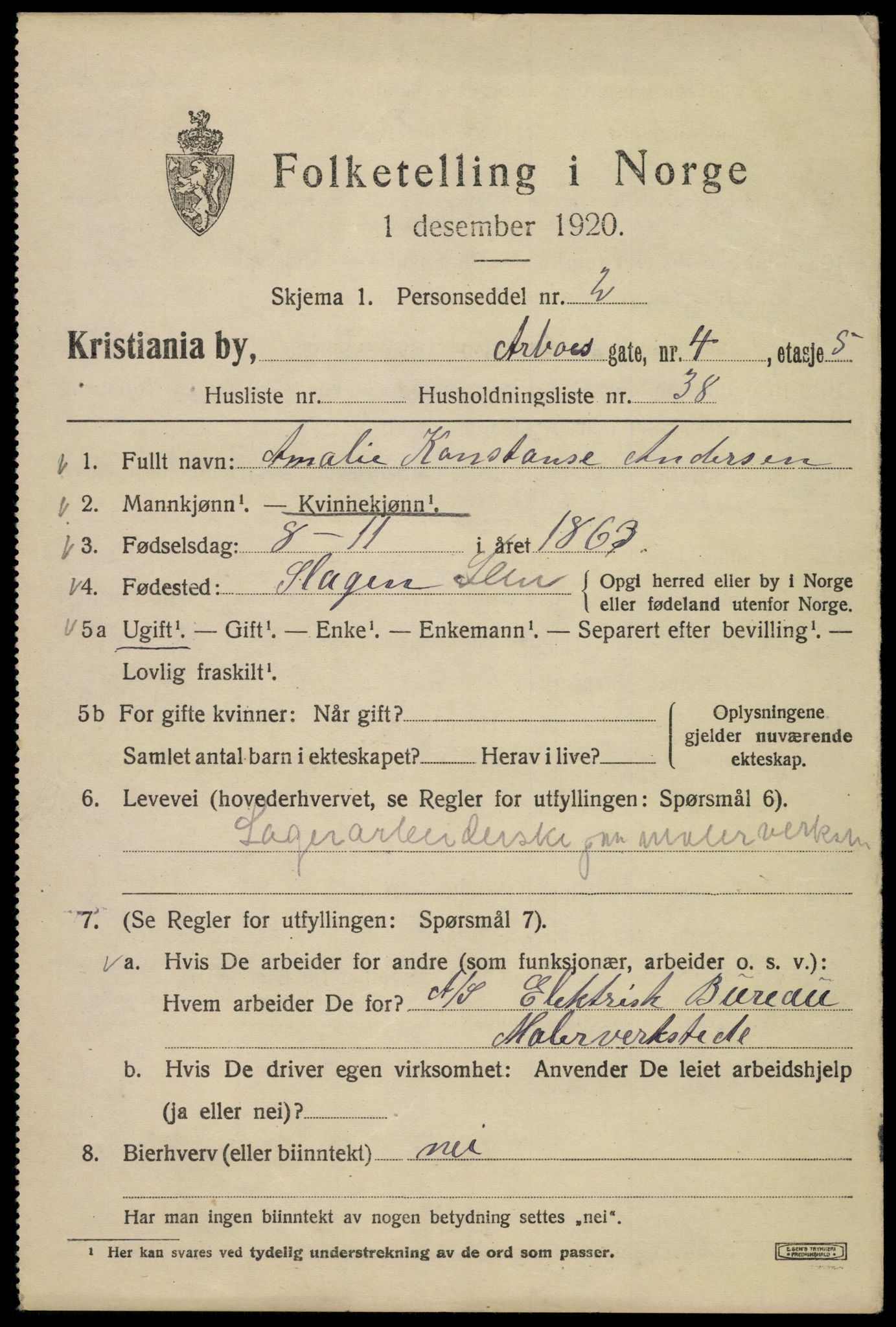 SAO, 1920 census for Kristiania, 1920, p. 143865