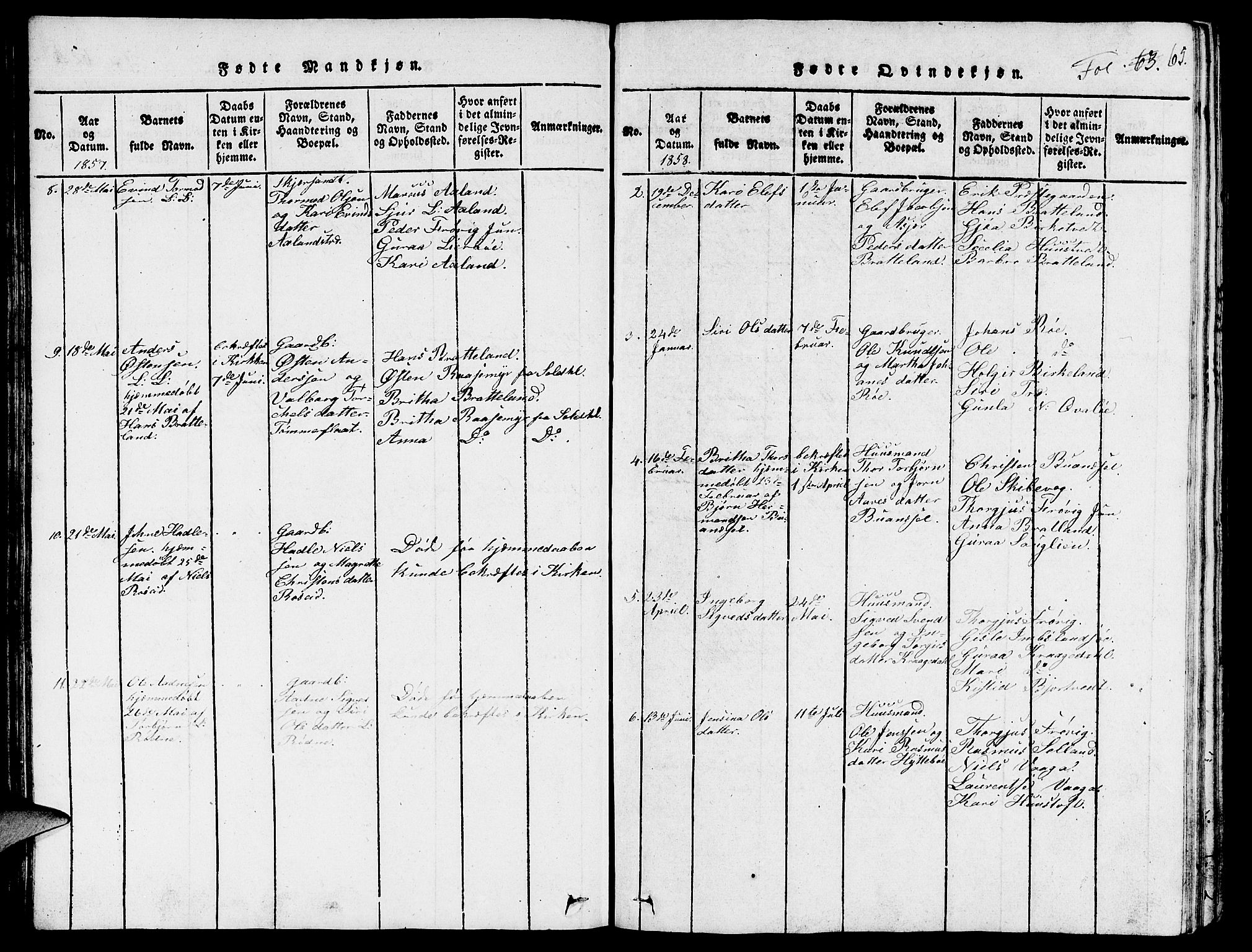 Vikedal sokneprestkontor, SAST/A-101840/01/V: Parish register (copy) no. B 3, 1816-1867, p. 65