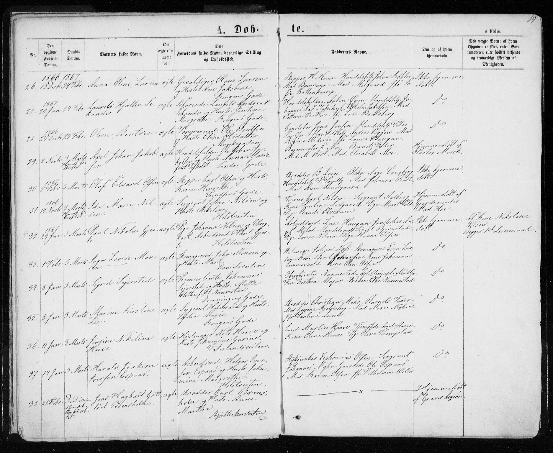 Ministerialprotokoller, klokkerbøker og fødselsregistre - Sør-Trøndelag, AV/SAT-A-1456/601/L0054: Parish register (official) no. 601A22, 1866-1877, p. 19