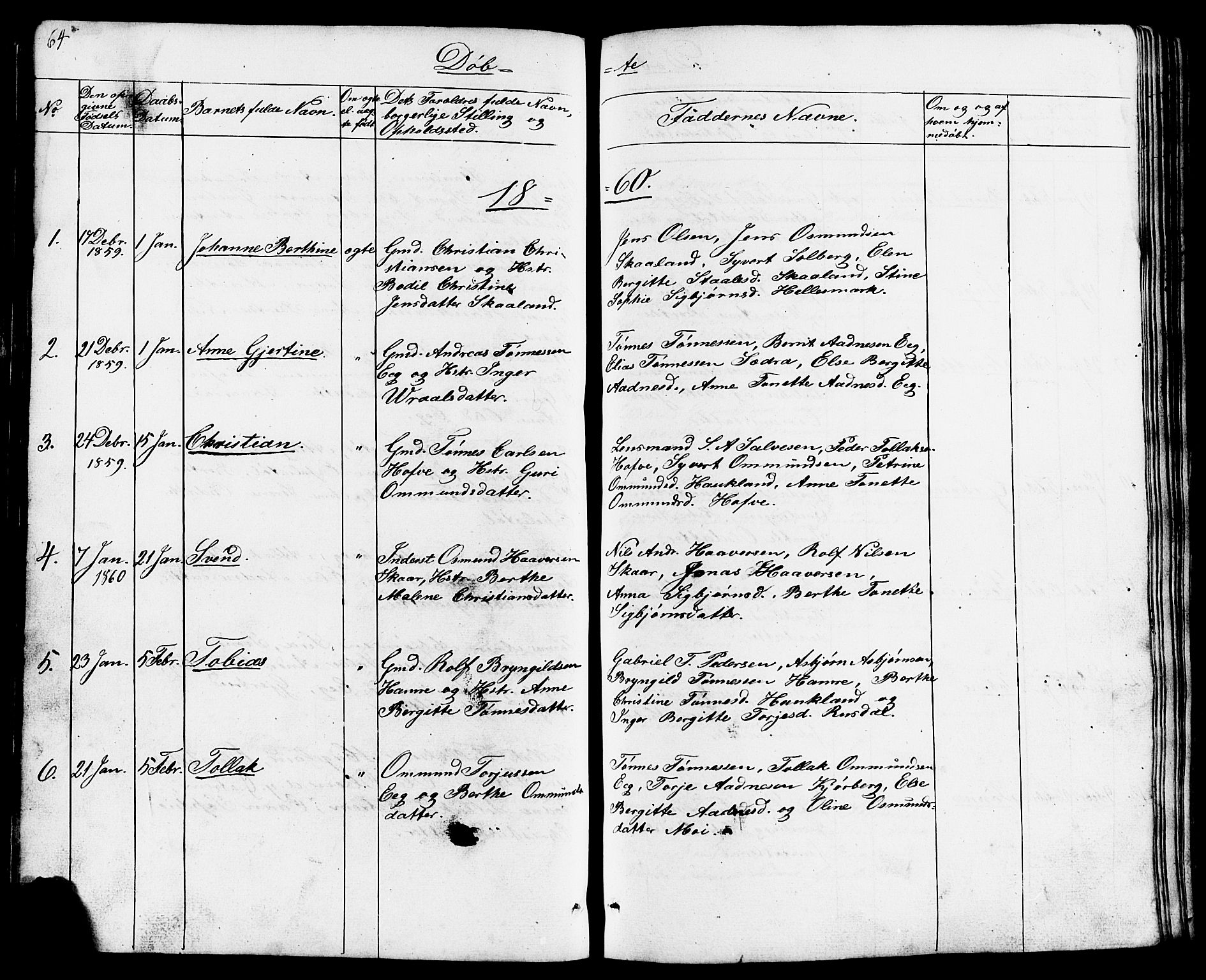 Lund sokneprestkontor, AV/SAST-A-101809/S07/L0003: Parish register (copy) no. B 3, 1848-1885, p. 64