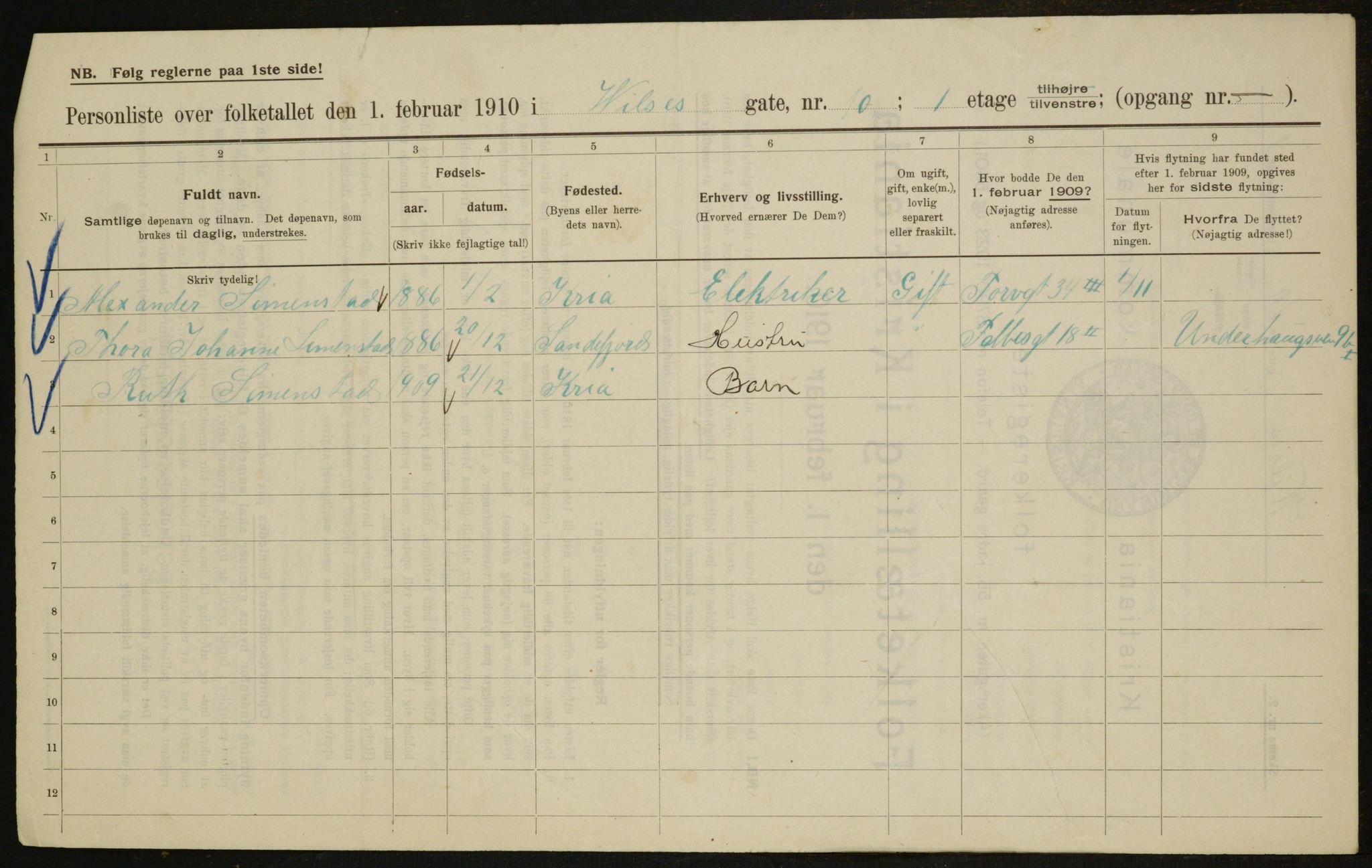 OBA, Municipal Census 1910 for Kristiania, 1910, p. 121808