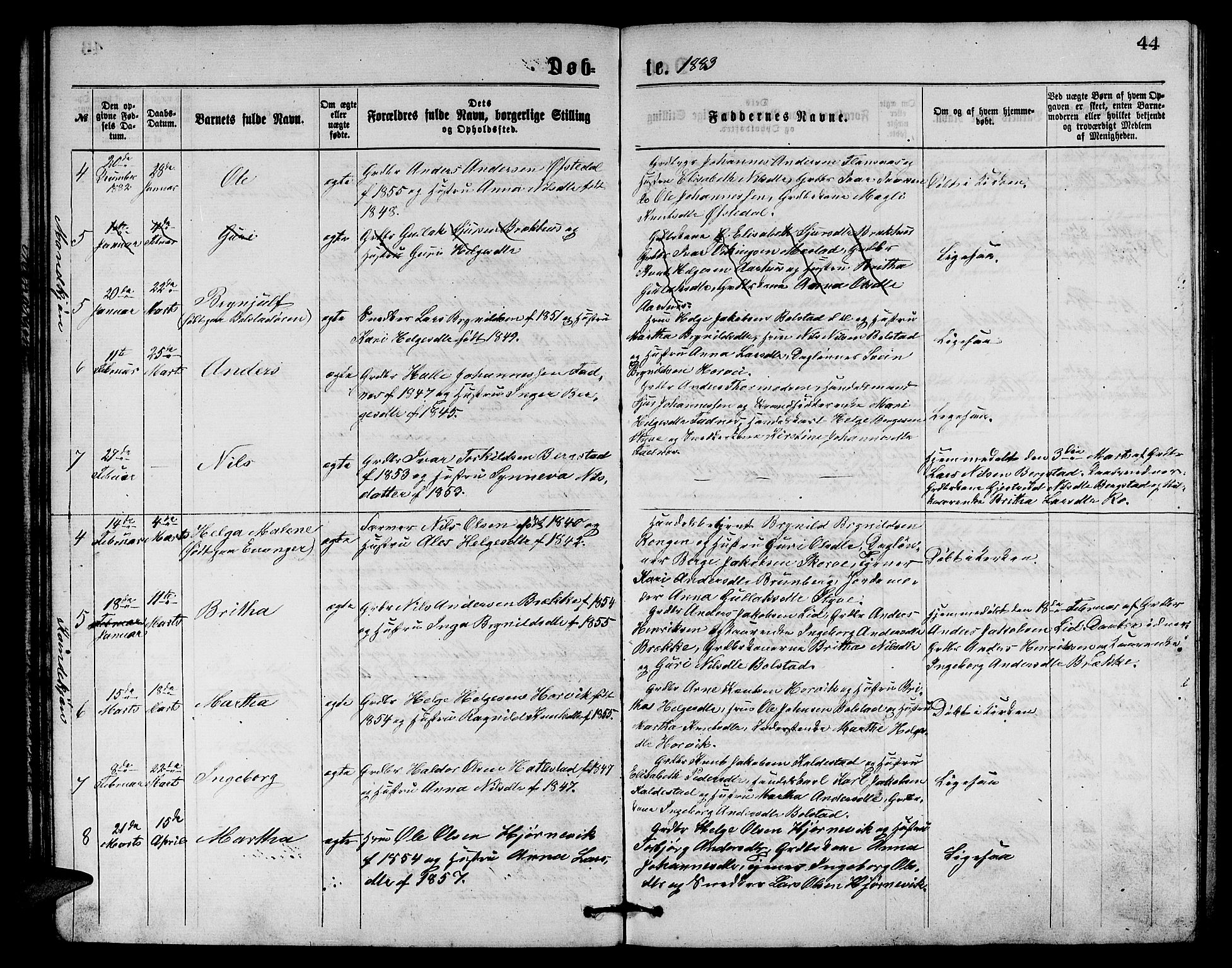 Evanger sokneprestembete, SAB/A-99924: Parish register (copy) no. A 3, 1875-1887, p. 44