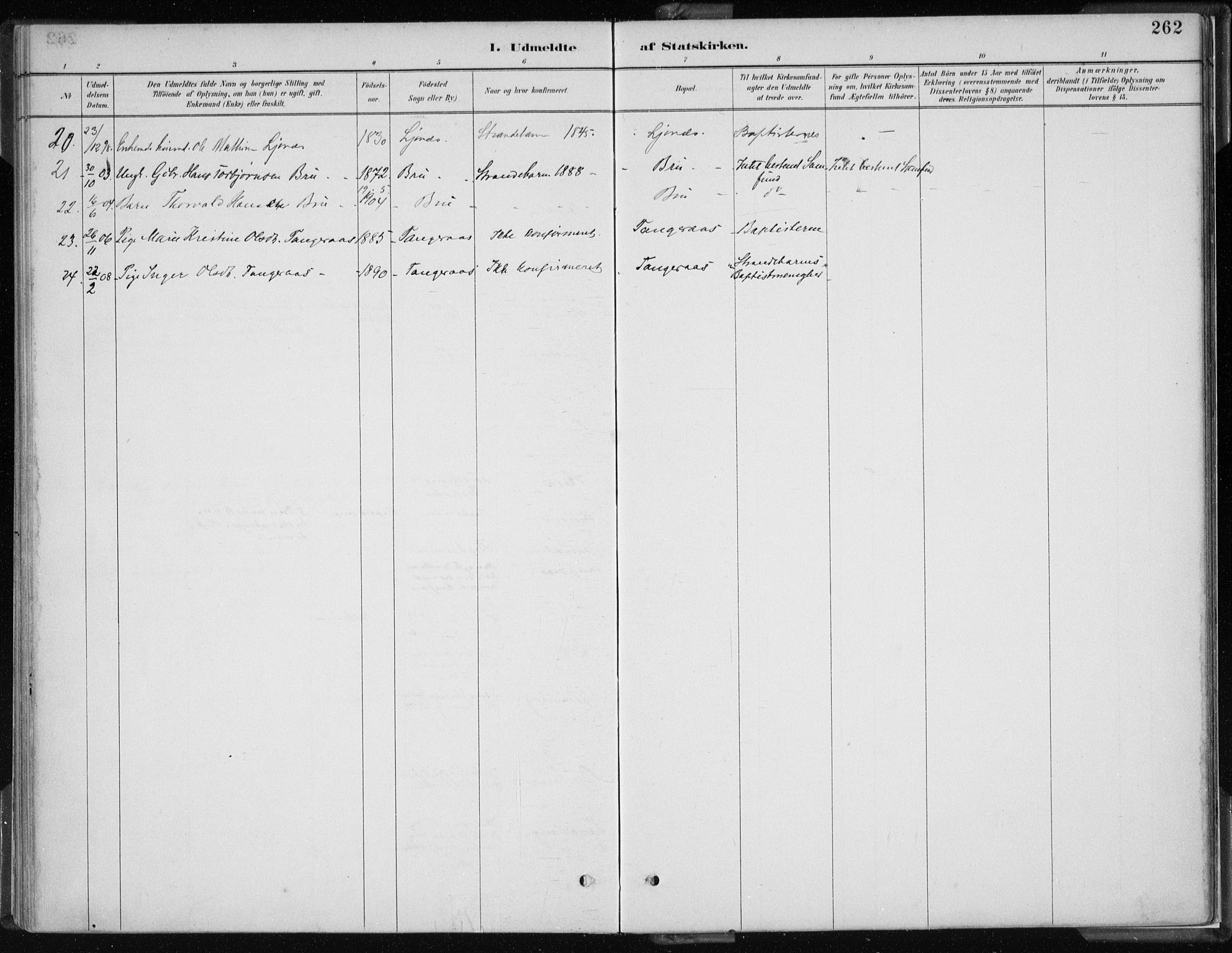 Strandebarm sokneprestembete, AV/SAB-A-78401/H/Haa: Parish register (official) no. B  1, 1886-1908, p. 262