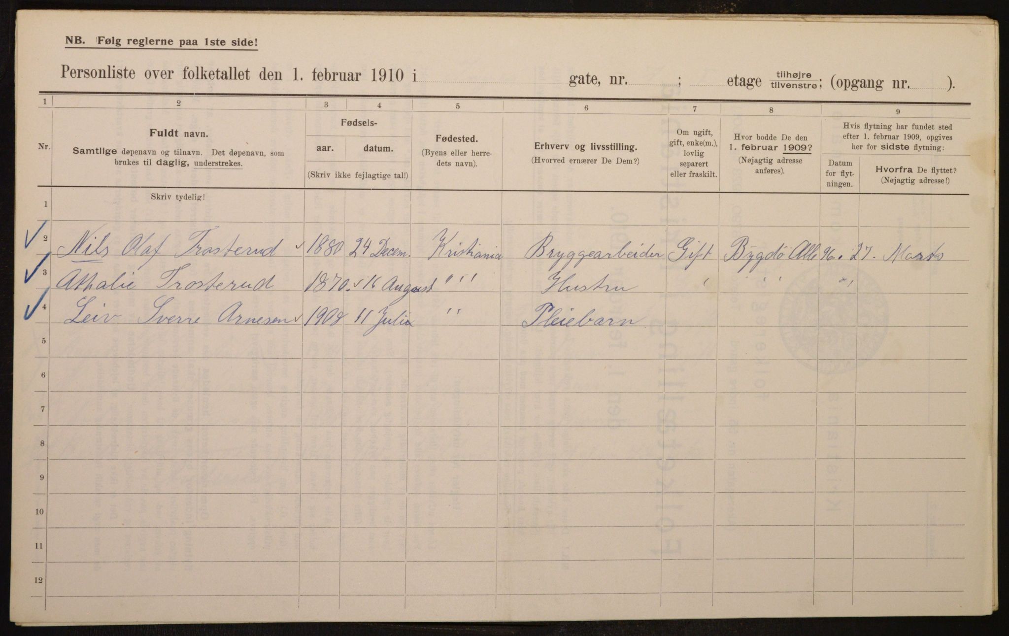 OBA, Municipal Census 1910 for Kristiania, 1910, p. 42956