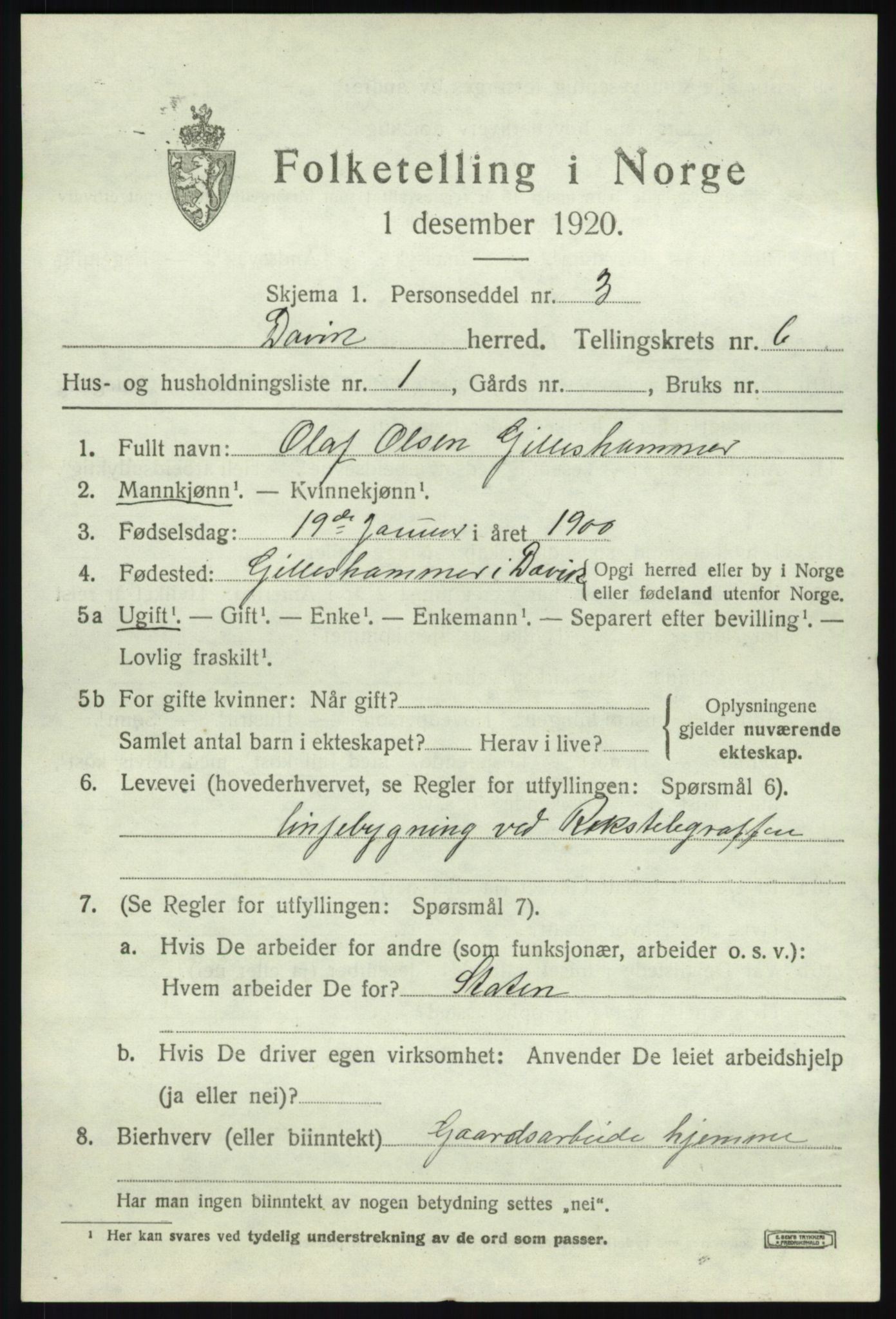 SAB, 1920 census for Davik, 1920, p. 3335