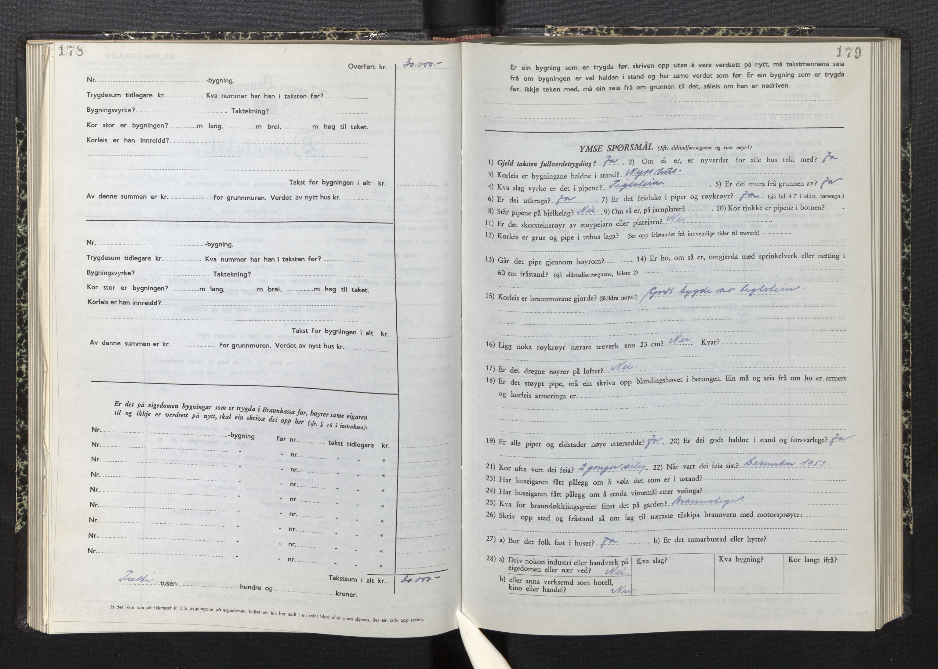 Lensmannen i Sogndal, AV/SAB-A-29901/0012/L0015: Branntakstprotokoll, skjematakst, 1950-1955, p. 178-179