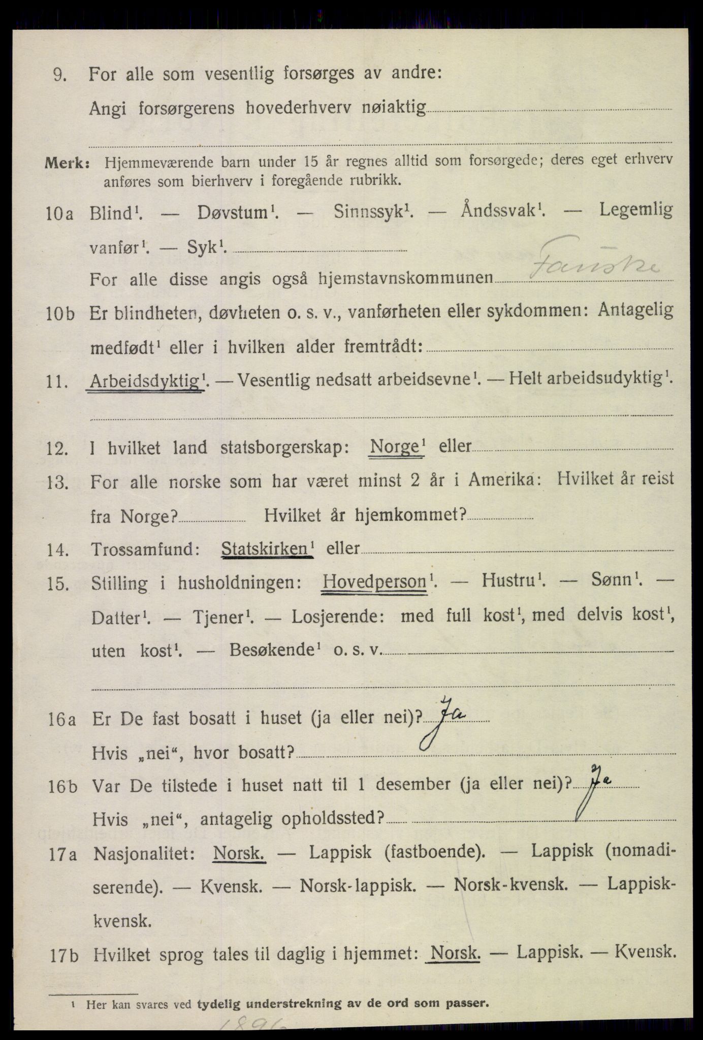 SAT, 1920 census for Fauske, 1920, p. 4177