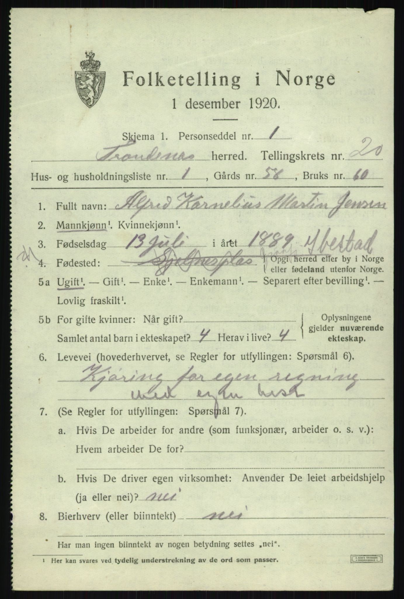 SATØ, 1920 census for Trondenes, 1920, p. 15384