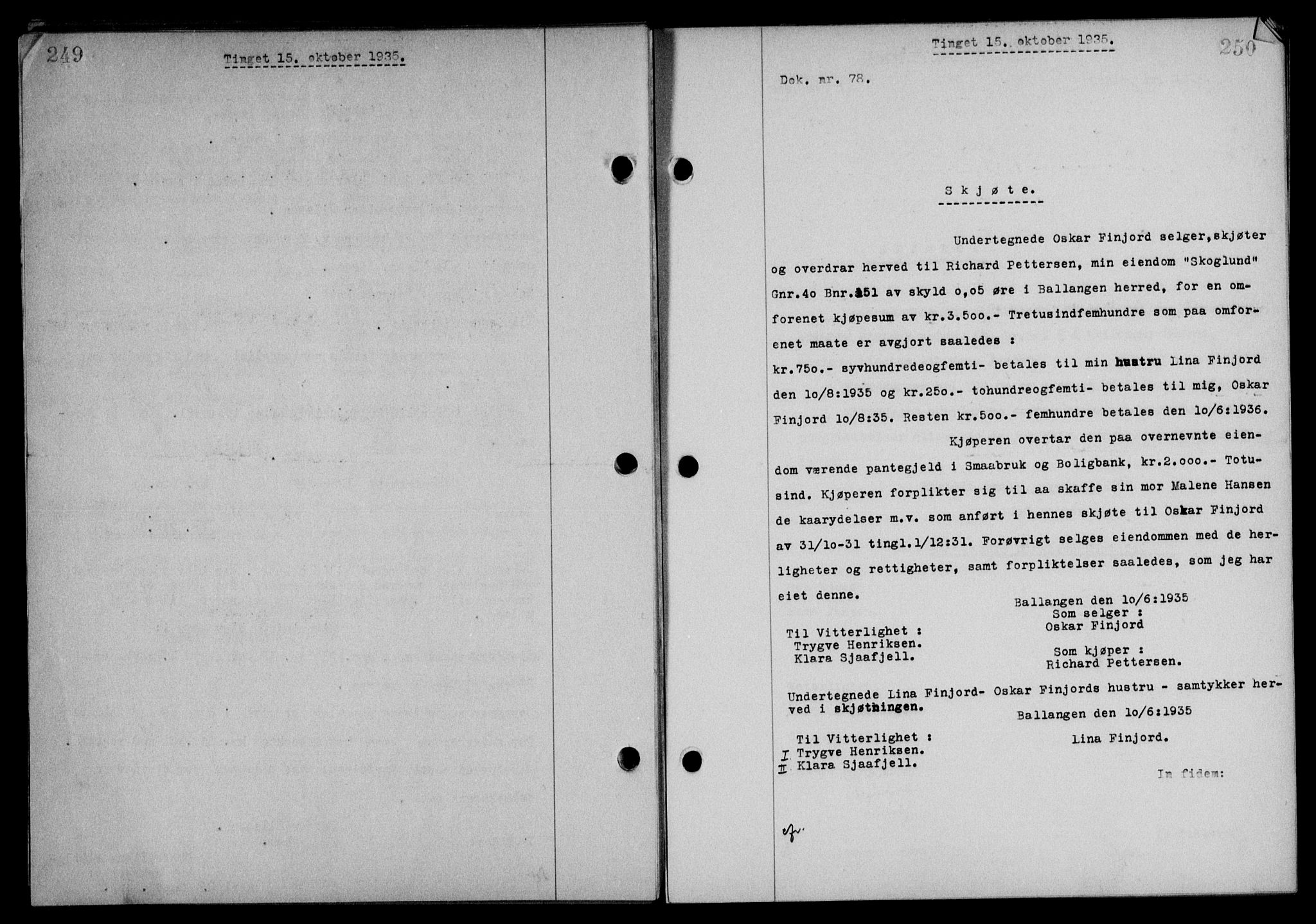 Steigen og Ofoten sorenskriveri, SAT/A-0030/1/2/2C/L0026: Mortgage book no. 30, 1935-1936, Deed date: 15.10.1935