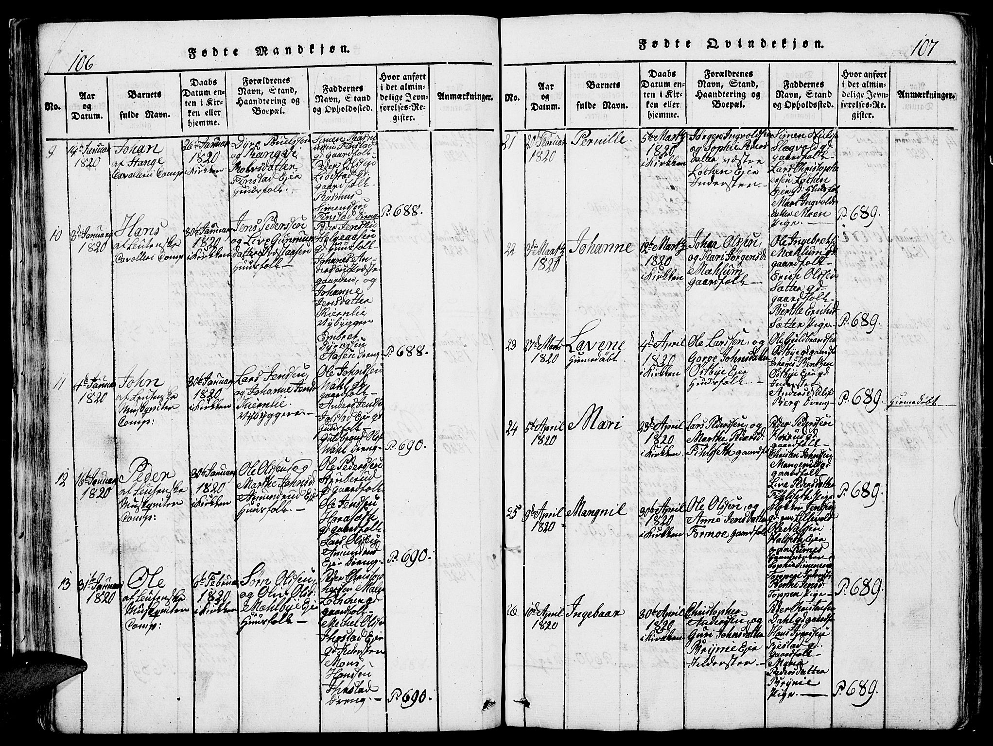 Romedal prestekontor, AV/SAH-PREST-004/L/L0005: Parish register (copy) no. 5, 1814-1829, p. 106-107