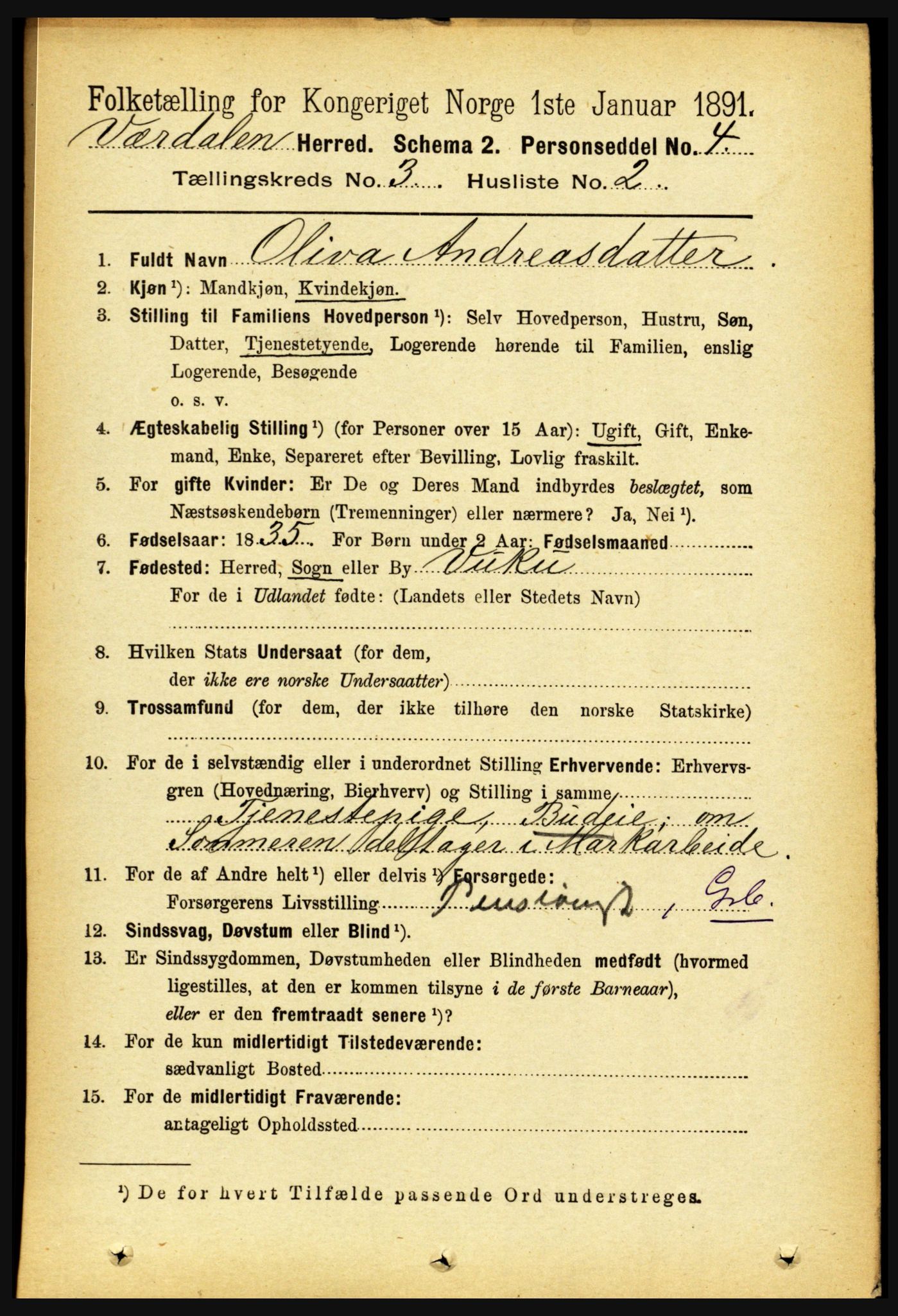 RA, 1891 census for 1721 Verdal, 1891, p. 1784