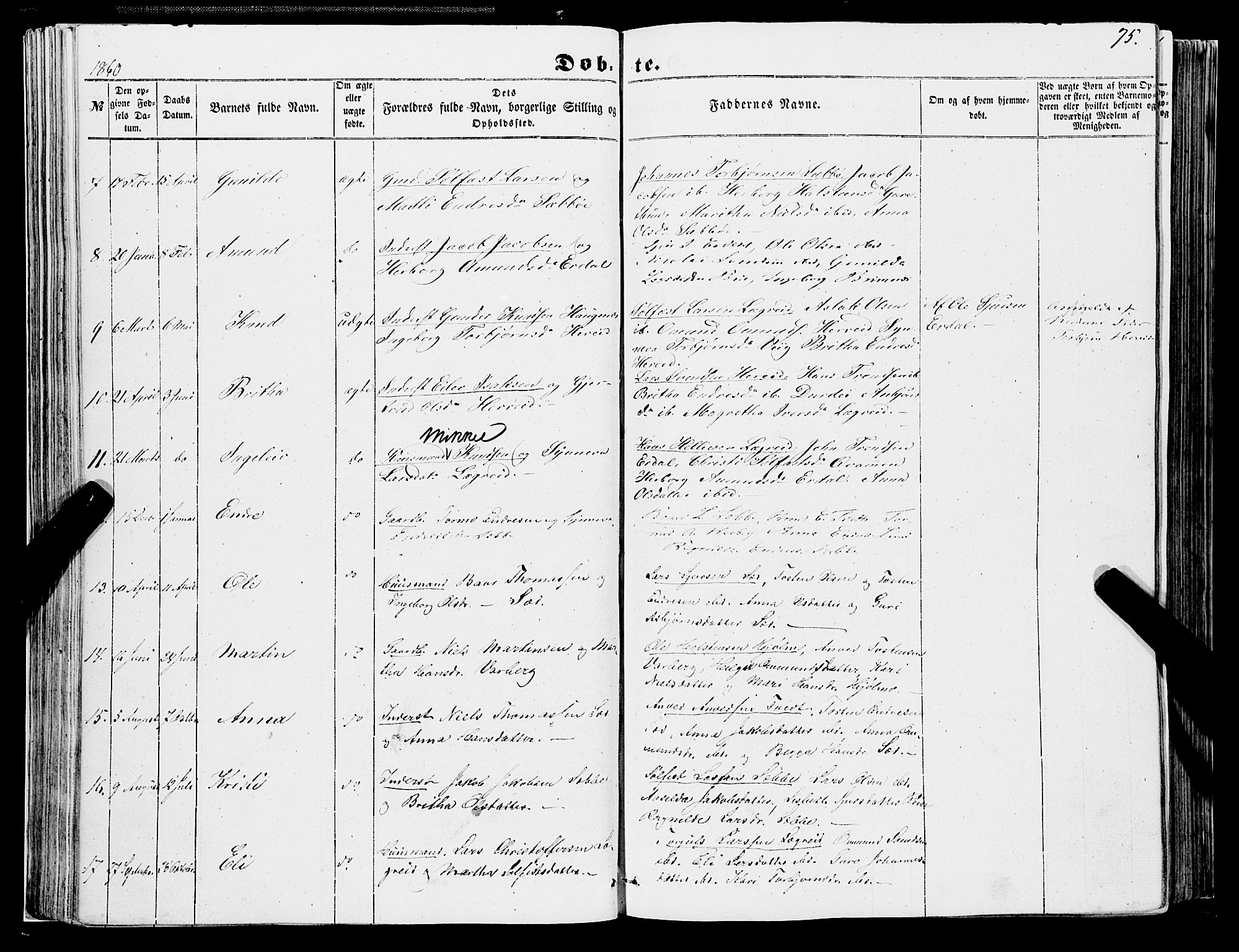 Ulvik sokneprestembete, AV/SAB-A-78801/H/Haa: Parish register (official) no. A 13, 1853-1863, p. 75