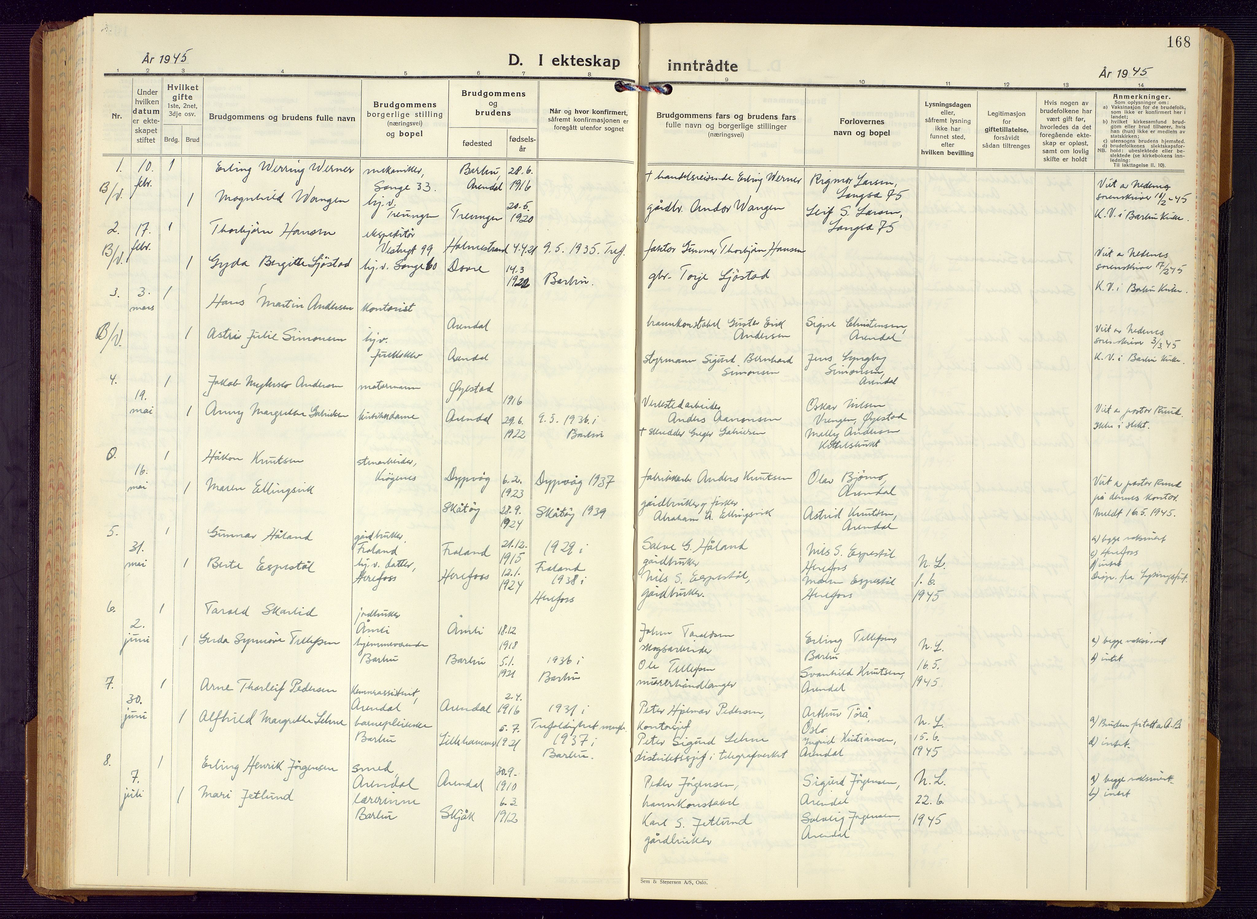 Barbu sokneprestkontor, SAK/1111-0003/F/Fb/L0006: Parish register (copy) no. B 6, 1937-1947, p. 168