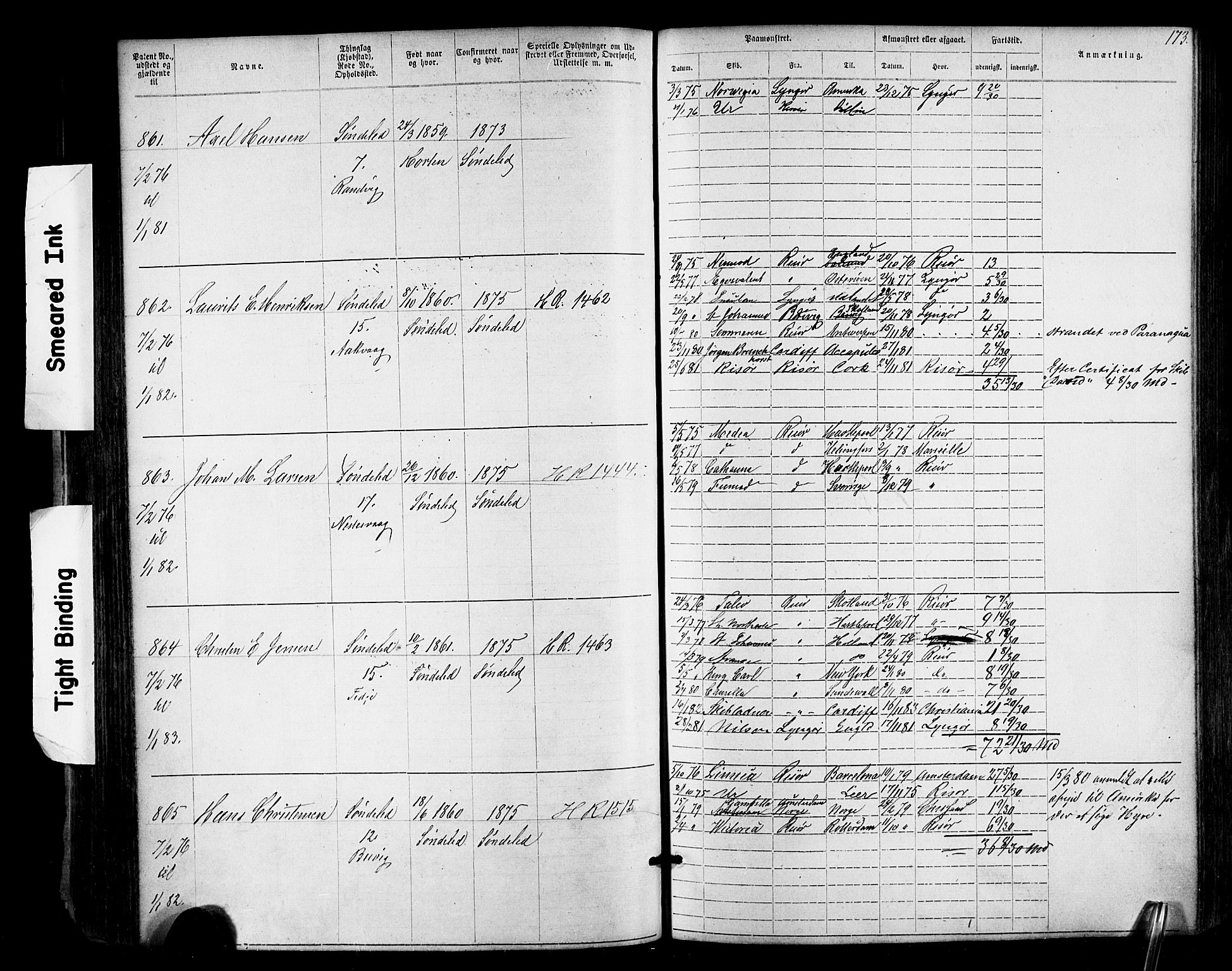 Risør mønstringskrets, AV/SAK-2031-0010/F/Fa/L0003: Annotasjonsrulle nr 1-1913 med register, T-7, 1863-1899, p. 109