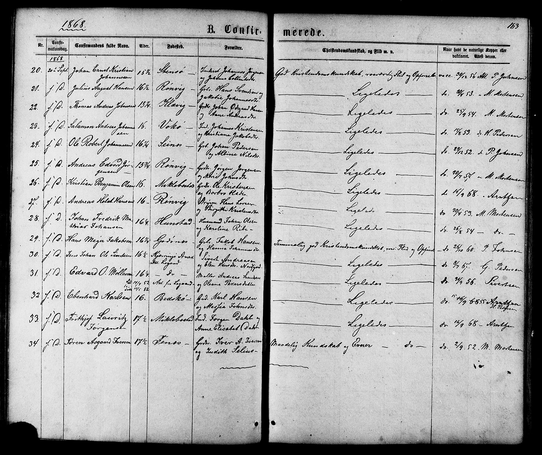 Ministerialprotokoller, klokkerbøker og fødselsregistre - Nordland, SAT/A-1459/801/L0029: Parish register (copy) no. 801C04, 1868-1878, p. 163