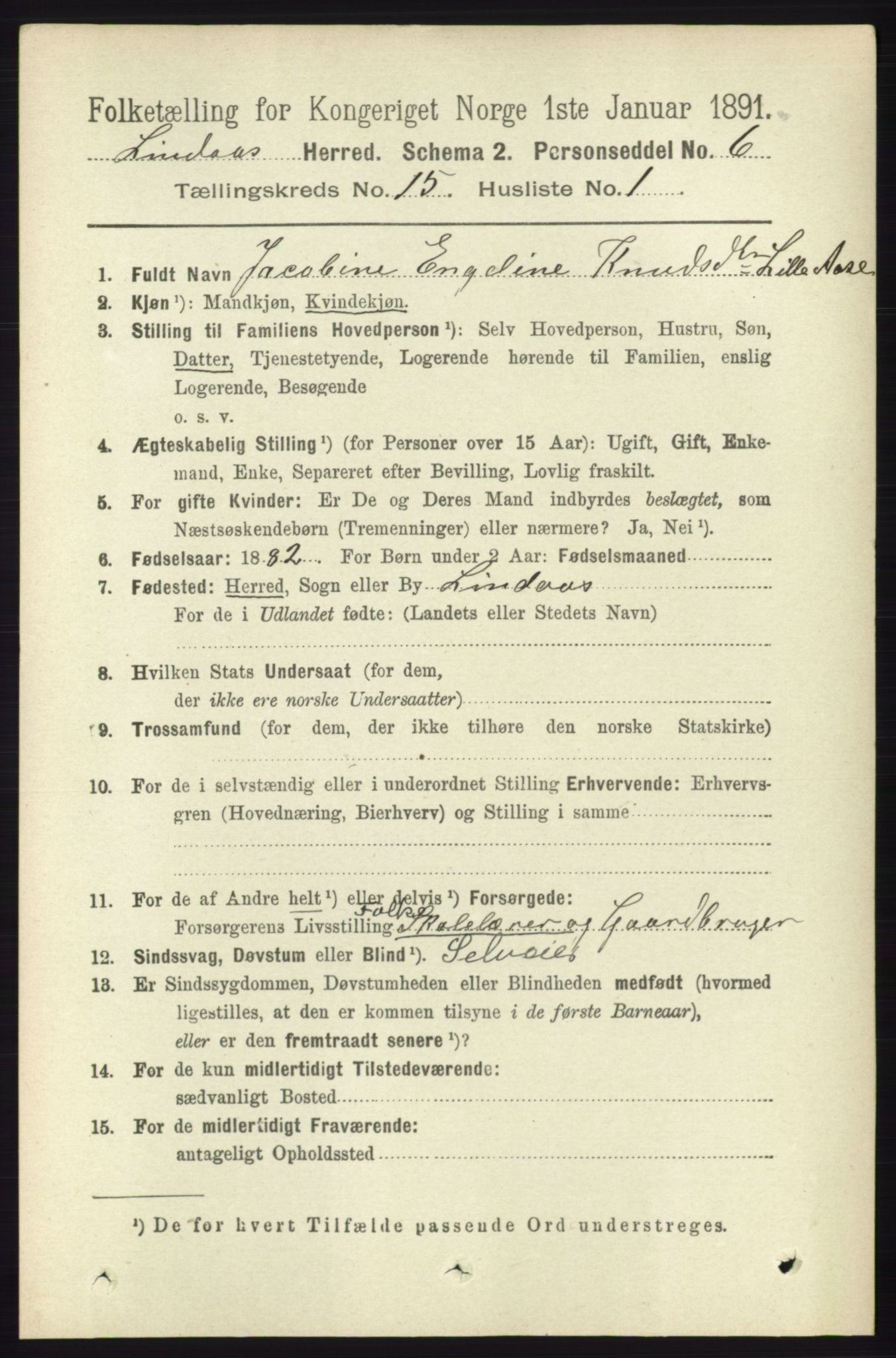 RA, 1891 census for 1263 Lindås, 1891, p. 5280