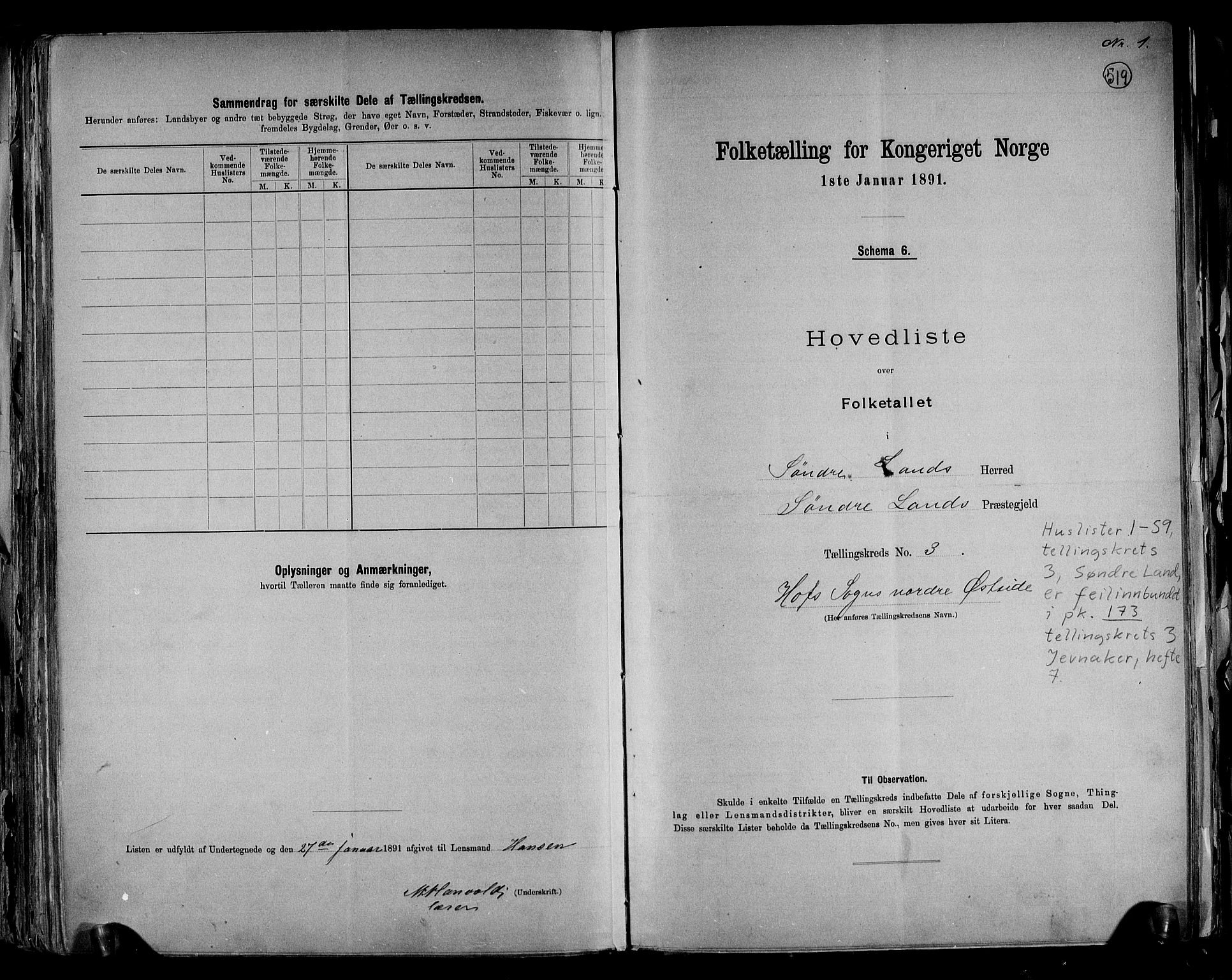 RA, 1891 census for 0536 Søndre Land, 1891, p. 10