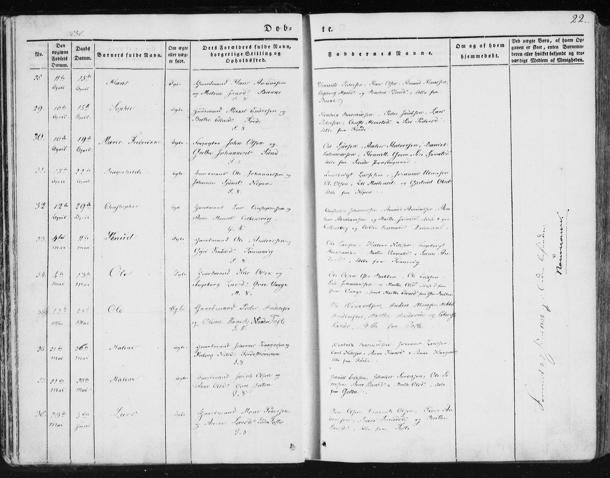 Sund sokneprestembete, AV/SAB-A-99930: Parish register (official) no. A 13, 1835-1849, p. 22