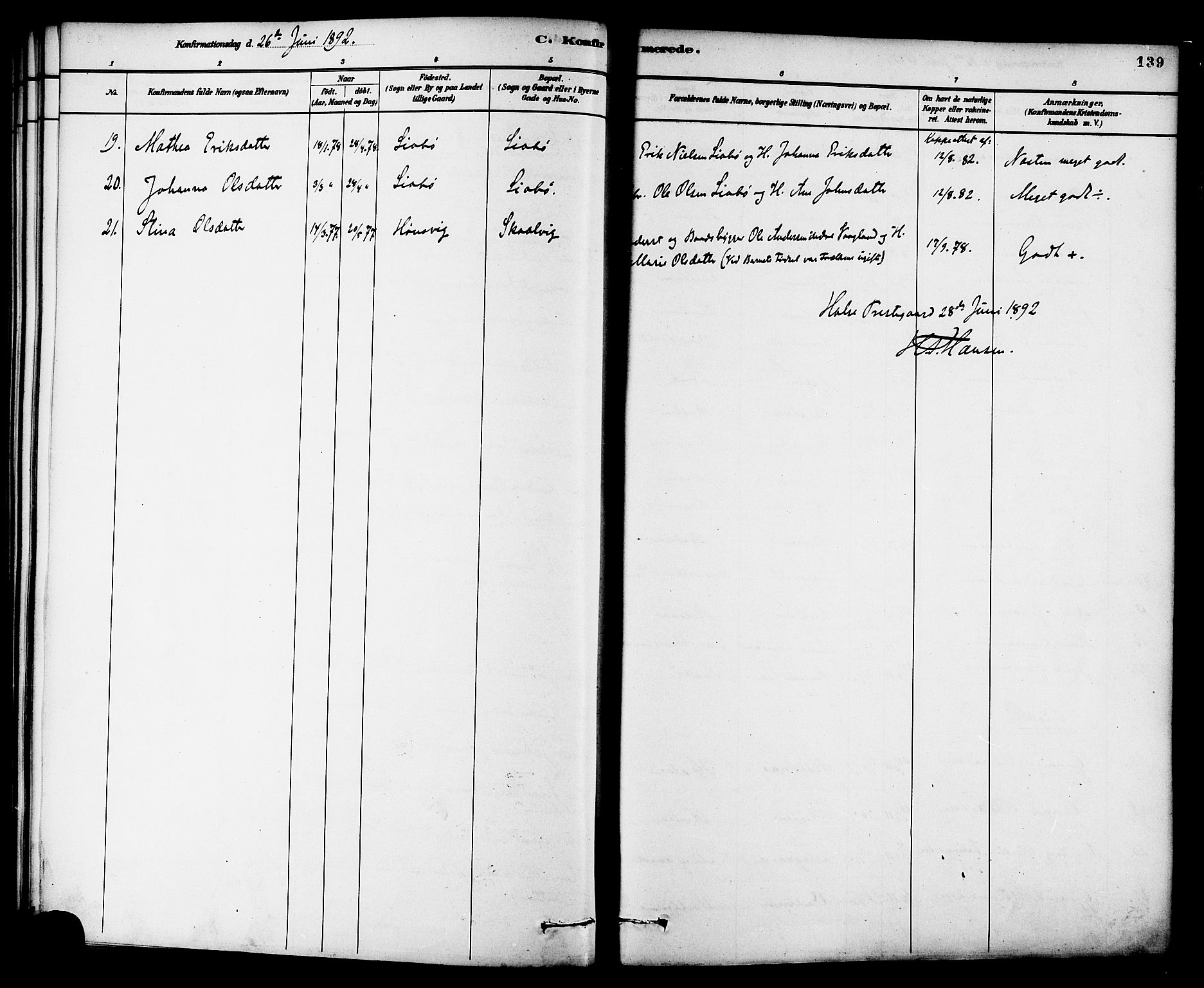 Ministerialprotokoller, klokkerbøker og fødselsregistre - Møre og Romsdal, SAT/A-1454/576/L0885: Parish register (official) no. 576A03, 1880-1898, p. 139