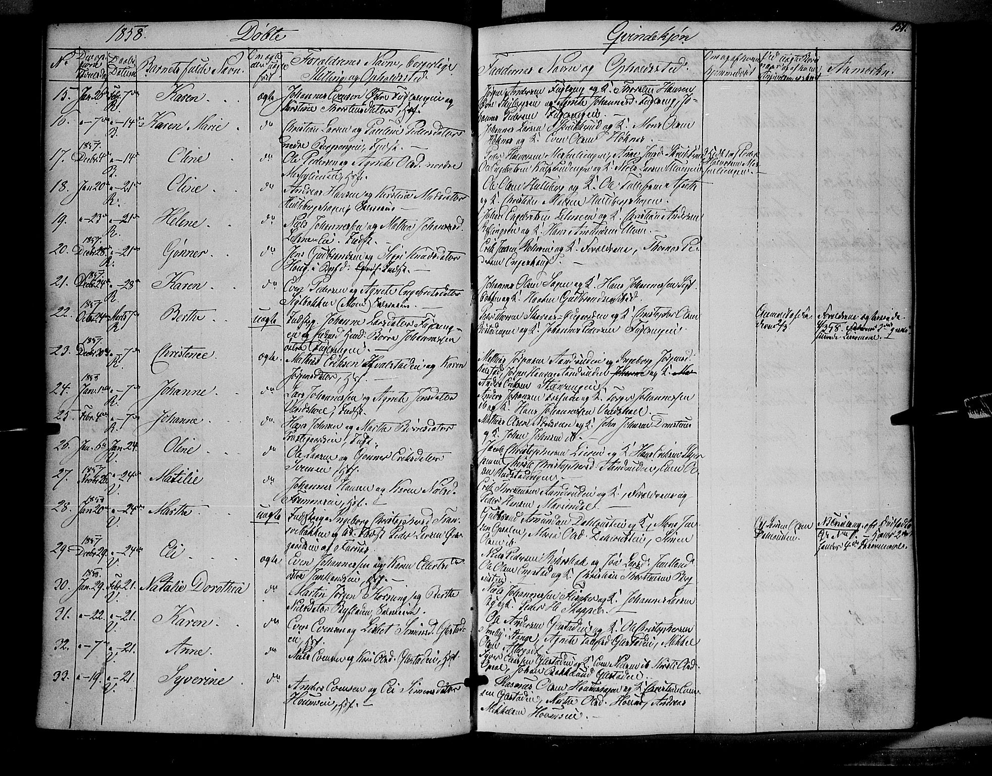 Ringsaker prestekontor, SAH/PREST-014/K/Ka/L0009: Parish register (official) no. 9, 1850-1860, p. 151