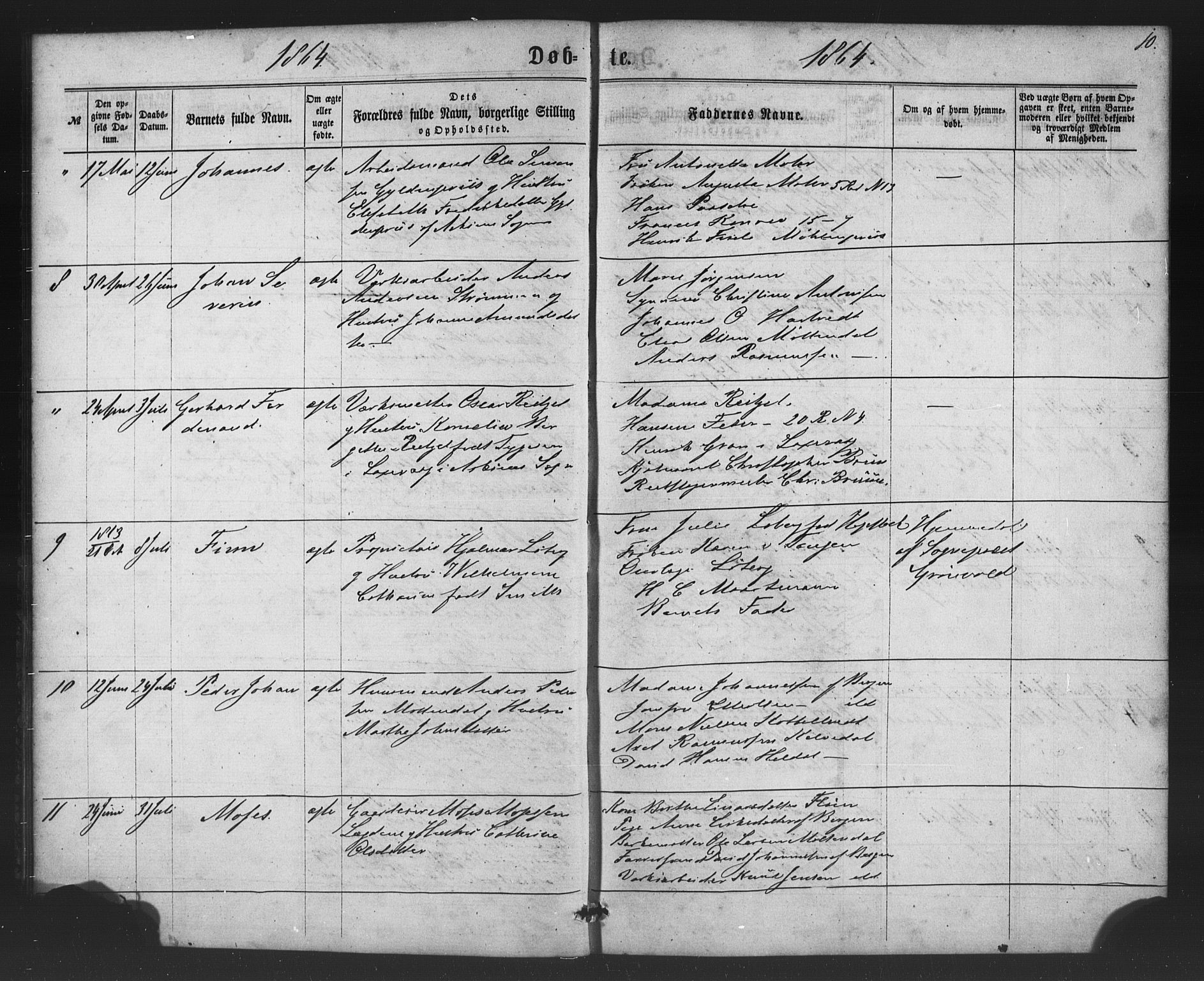 St. Jørgens hospital og Årstad sokneprestembete, AV/SAB-A-99934: Parish register (copy) no. A 3, 1863-1872, p. 10