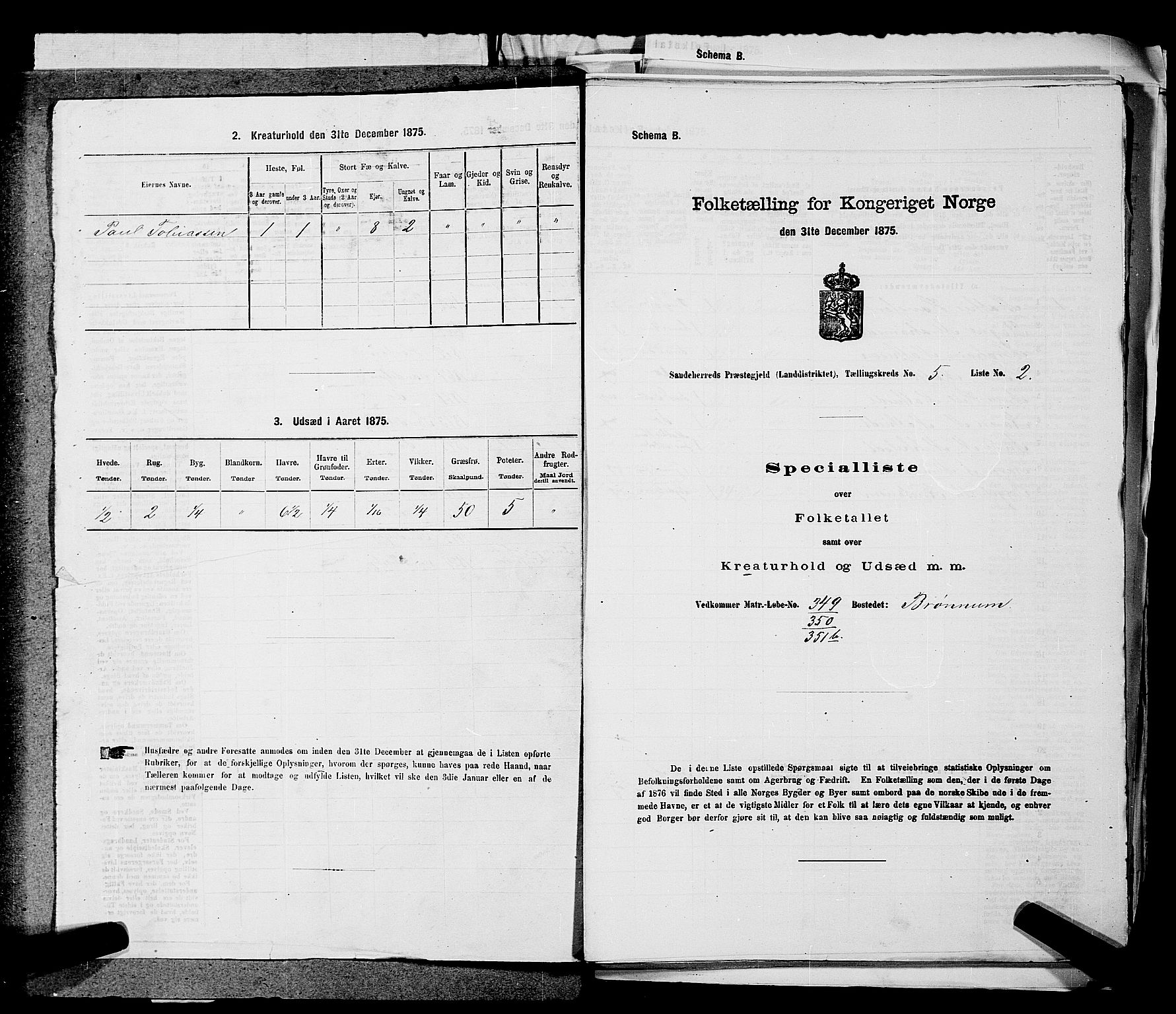 SAKO, 1875 census for 0724L Sandeherred/Sandeherred, 1875, p. 1116