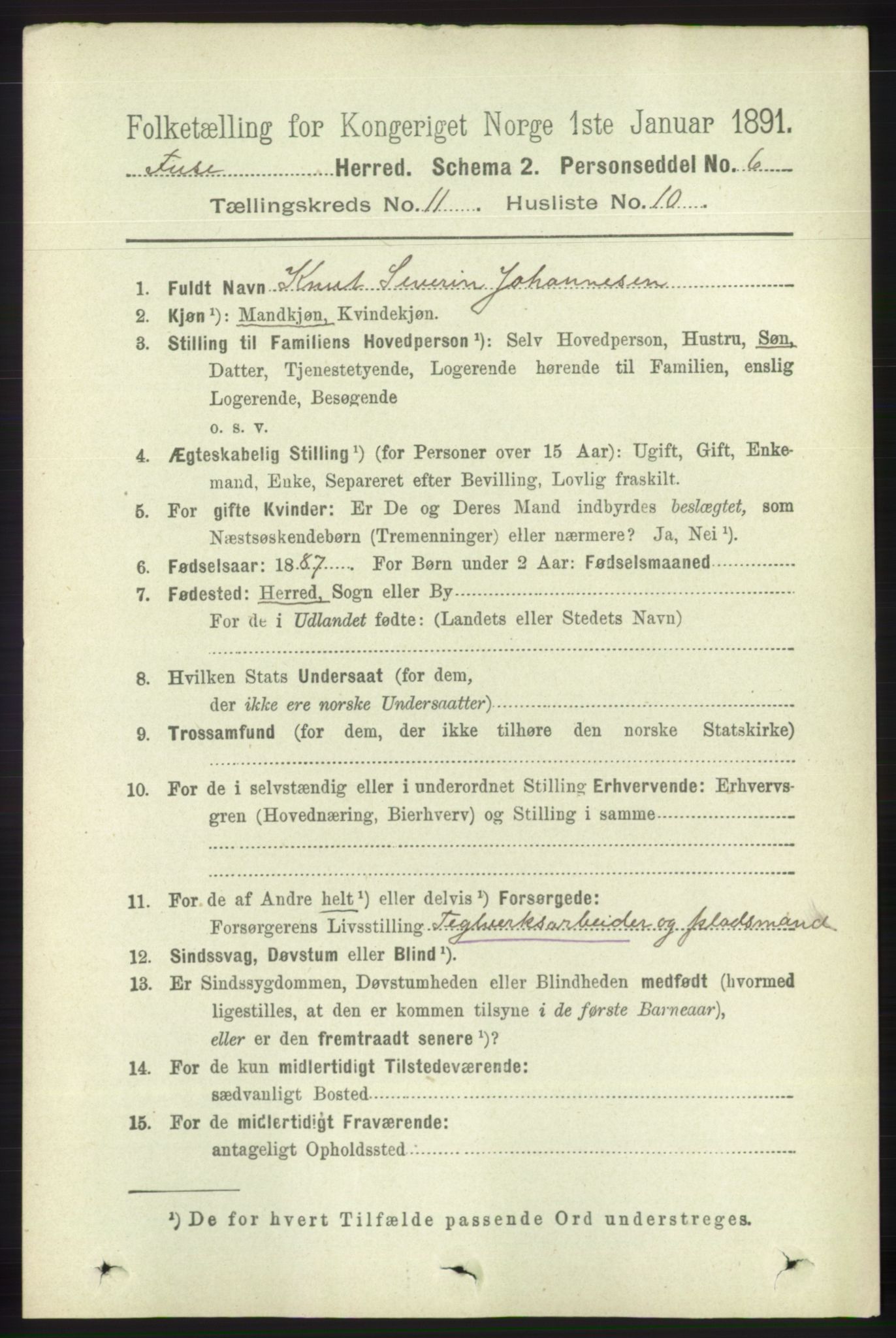 RA, 1891 census for 1241 Fusa, 1891, p. 2172