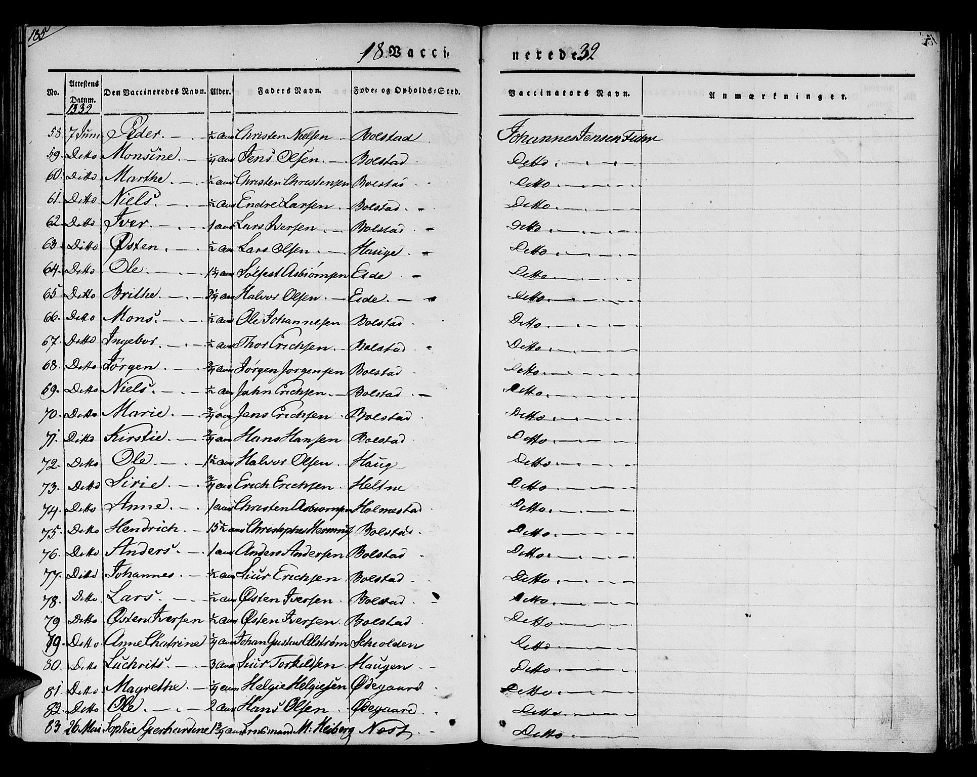Luster sokneprestembete, AV/SAB-A-81101/H/Haa/Haaa/L0005: Parish register (official) no. A 5, 1831-1841, p. 185