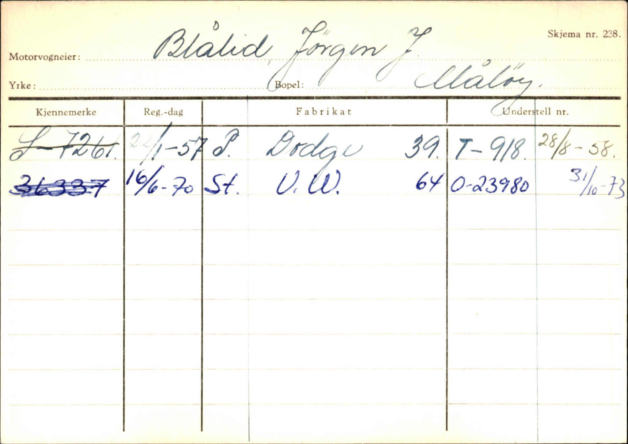 Statens vegvesen, Sogn og Fjordane vegkontor, SAB/A-5301/4/F/L0144: Registerkort Vågsøy A-R, 1945-1975, p. 213