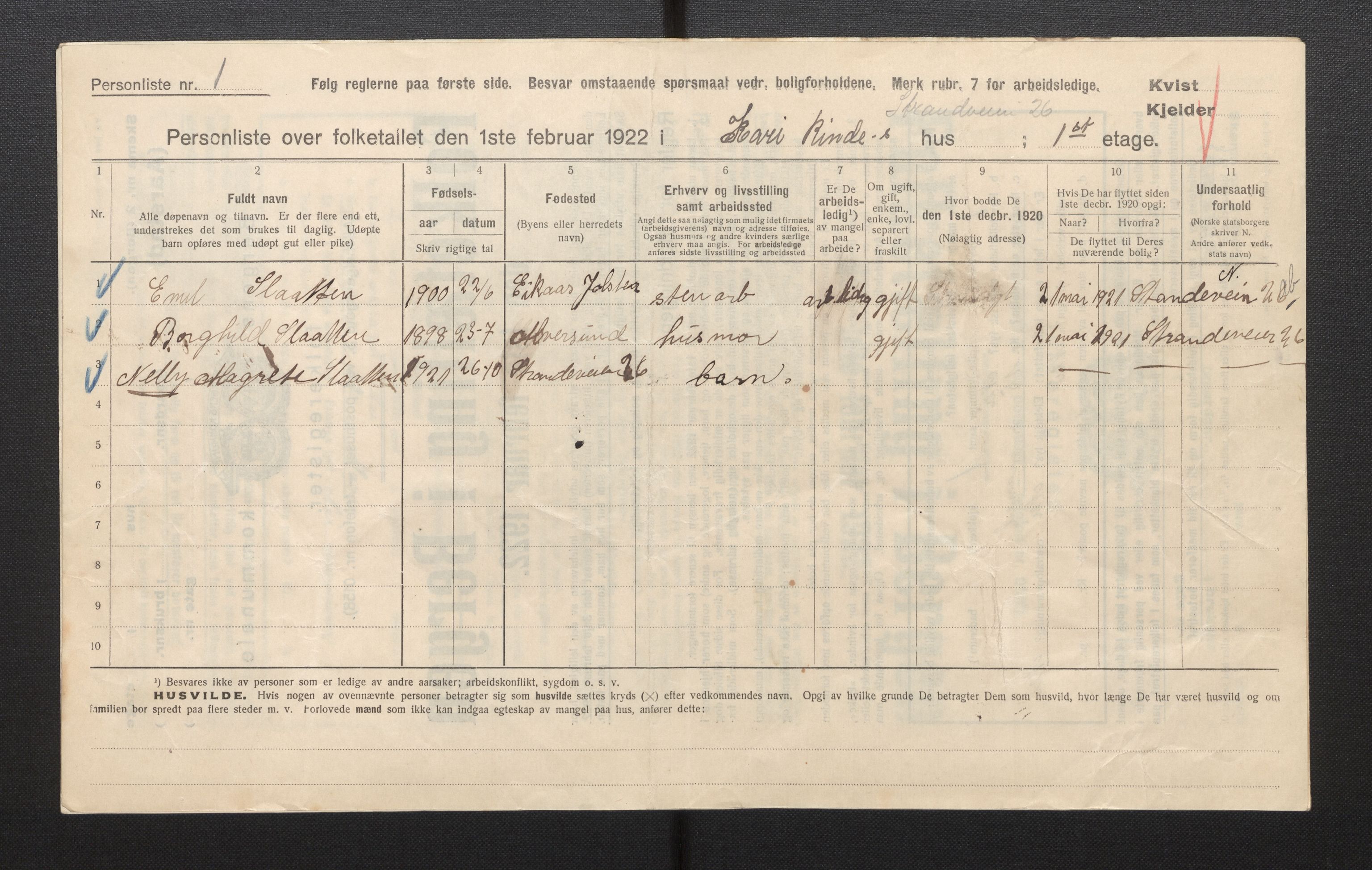 SAB, Municipal Census 1922 for Bergen, 1922, p. 50374