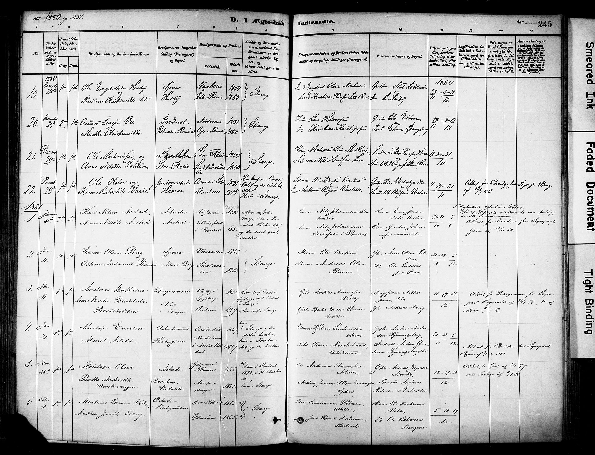 Stange prestekontor, AV/SAH-PREST-002/K/L0017: Parish register (official) no. 17, 1880-1893, p. 245