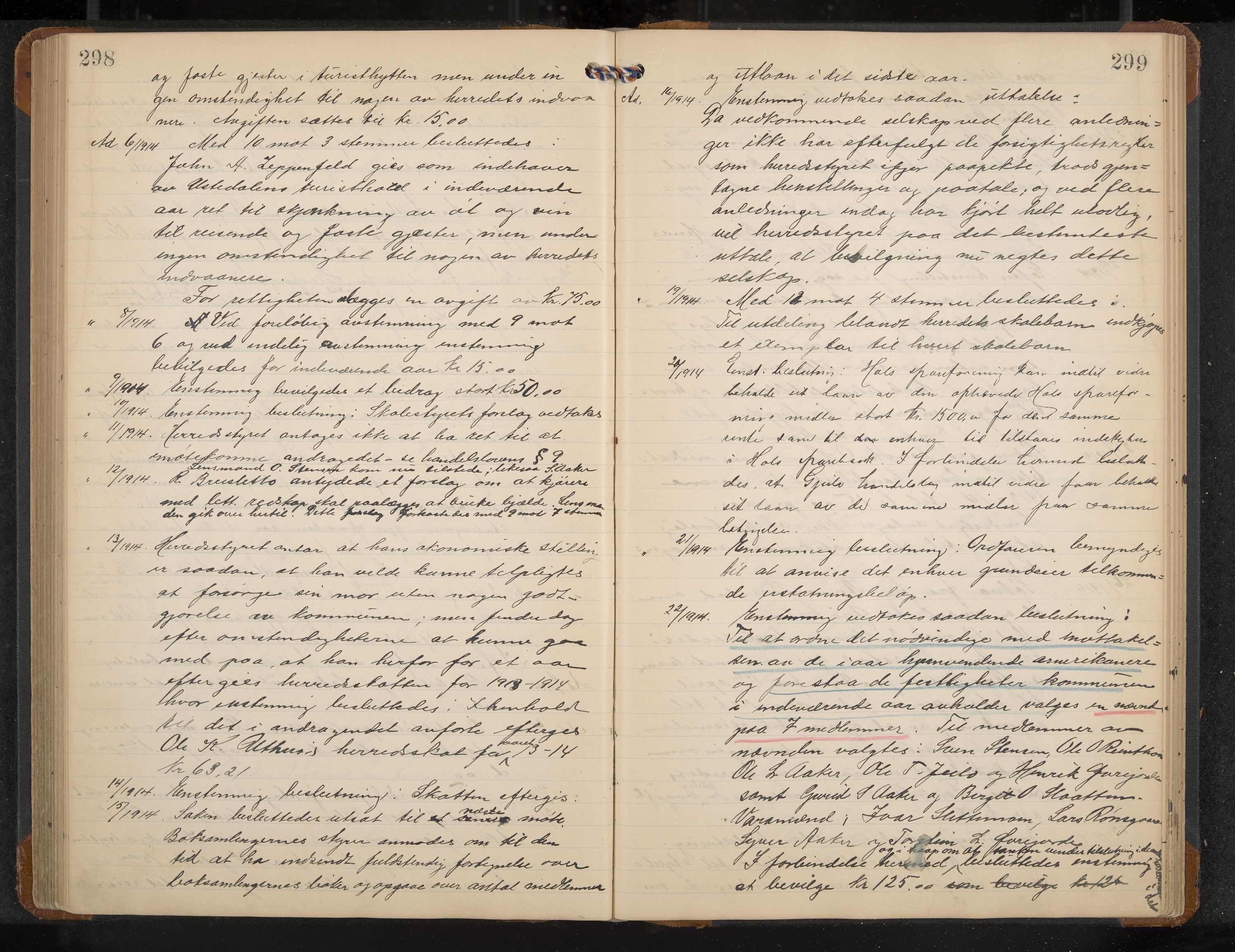 Hol formannskap og sentraladministrasjon, IKAK/0620021-1/A/L0005: Møtebok, 1909-1915, p. 298-299