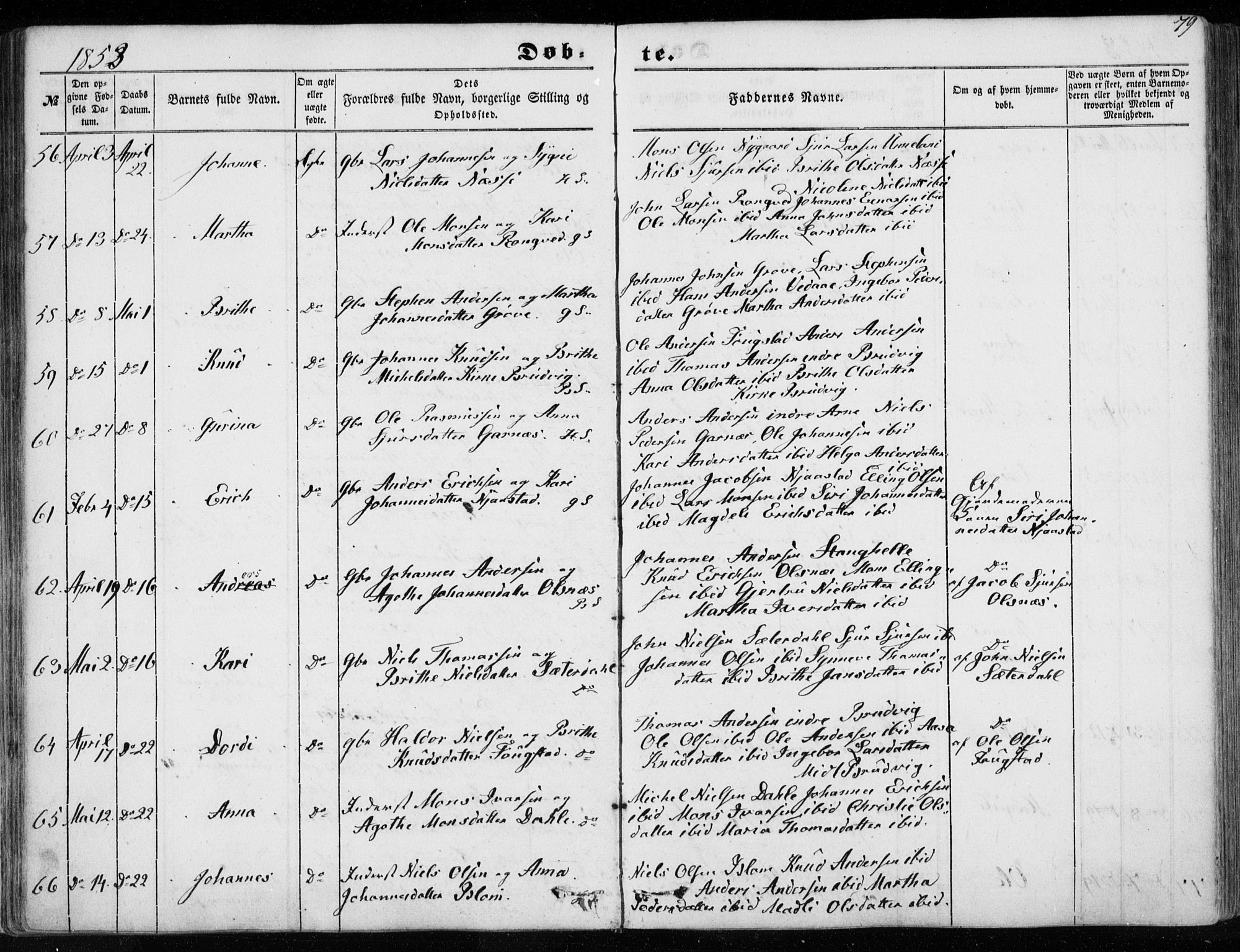 Haus sokneprestembete, SAB/A-75601/H/Haa: Parish register (official) no. A 16 I, 1848-1857, p. 79