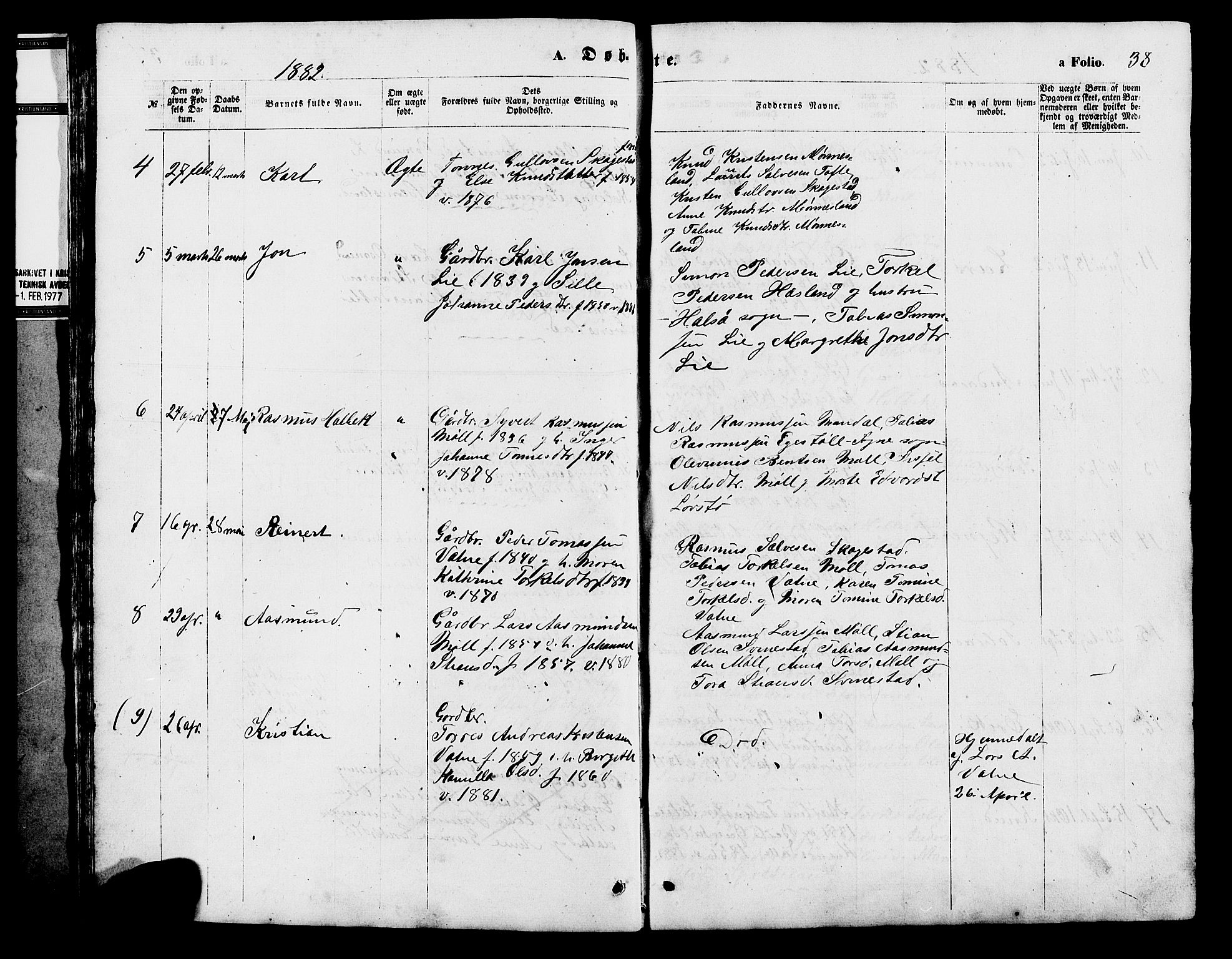 Holum sokneprestkontor, SAK/1111-0022/F/Fb/Fba/L0004: Parish register (copy) no. B 4, 1867-1890, p. 38