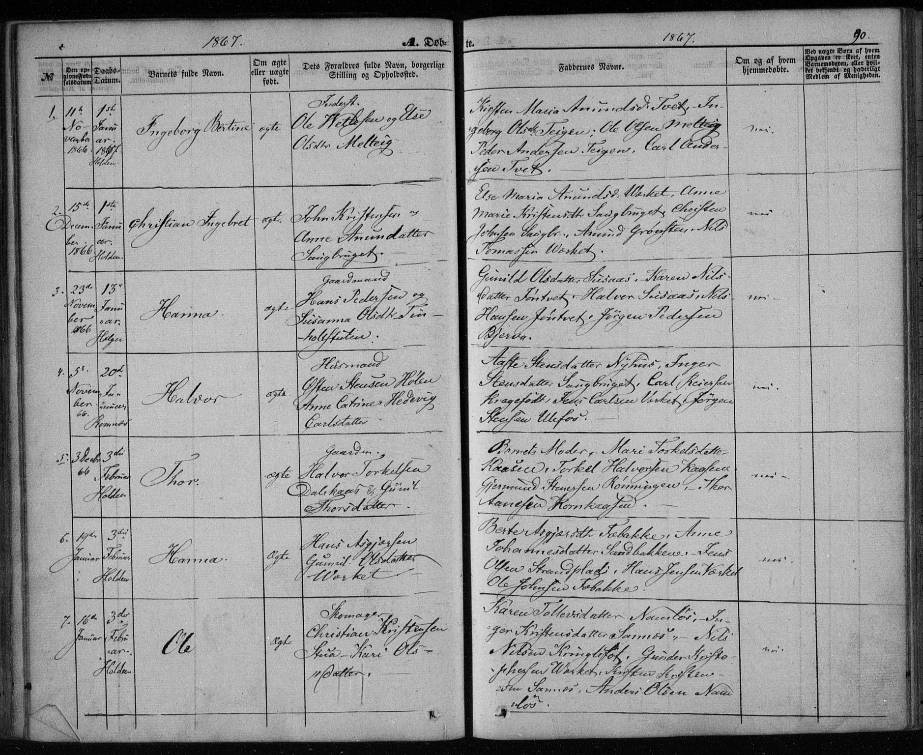 Holla kirkebøker, SAKO/A-272/F/Fa/L0006: Parish register (official) no. 6, 1861-1869, p. 90