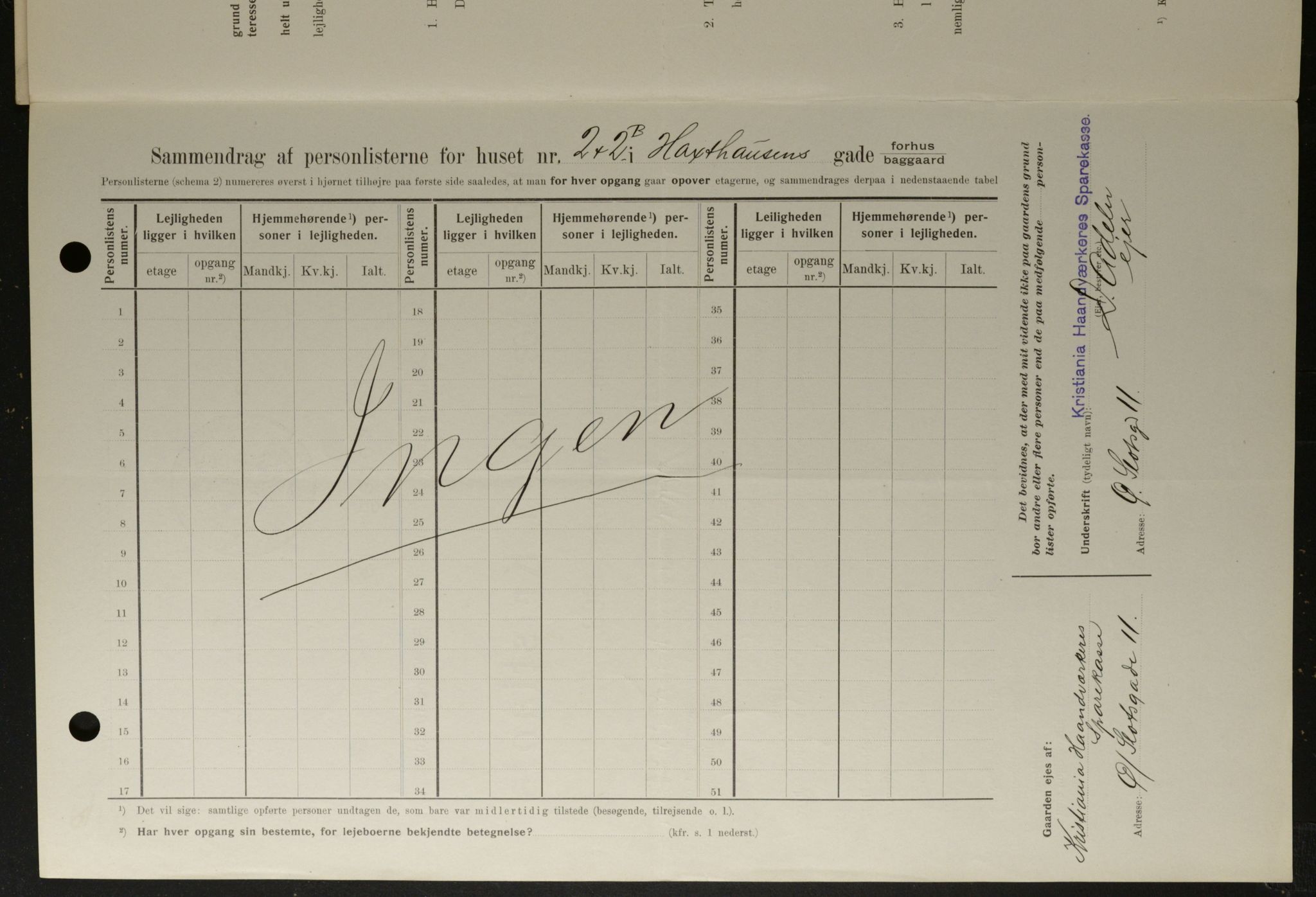 OBA, Municipal Census 1908 for Kristiania, 1908, p. 32029