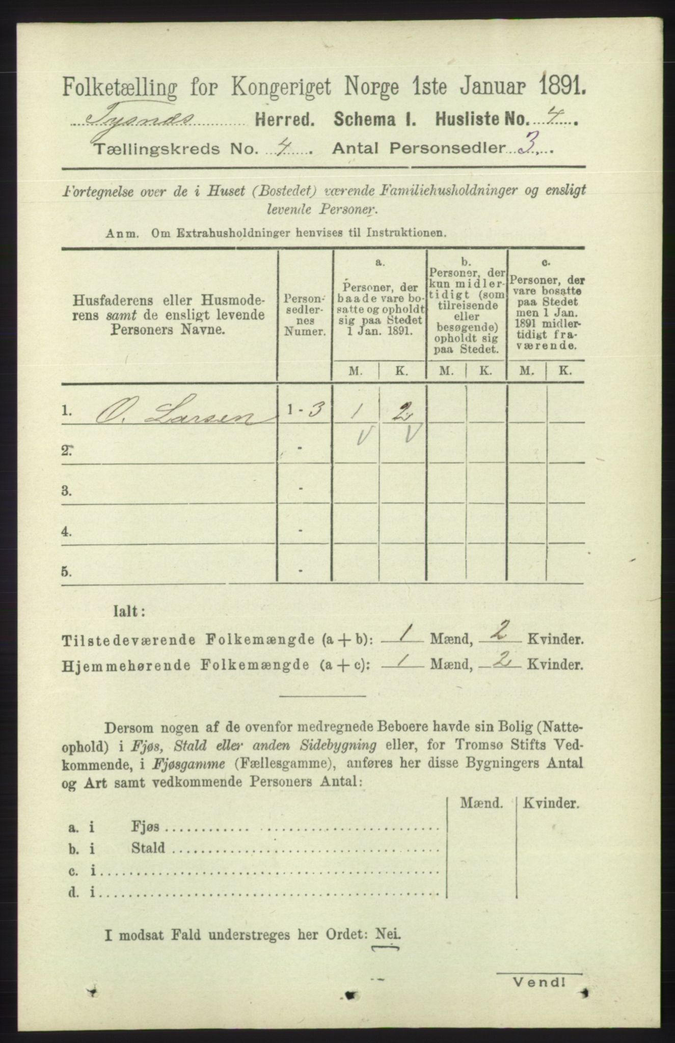 RA, 1891 census for 1223 Tysnes, 1891, p. 1483