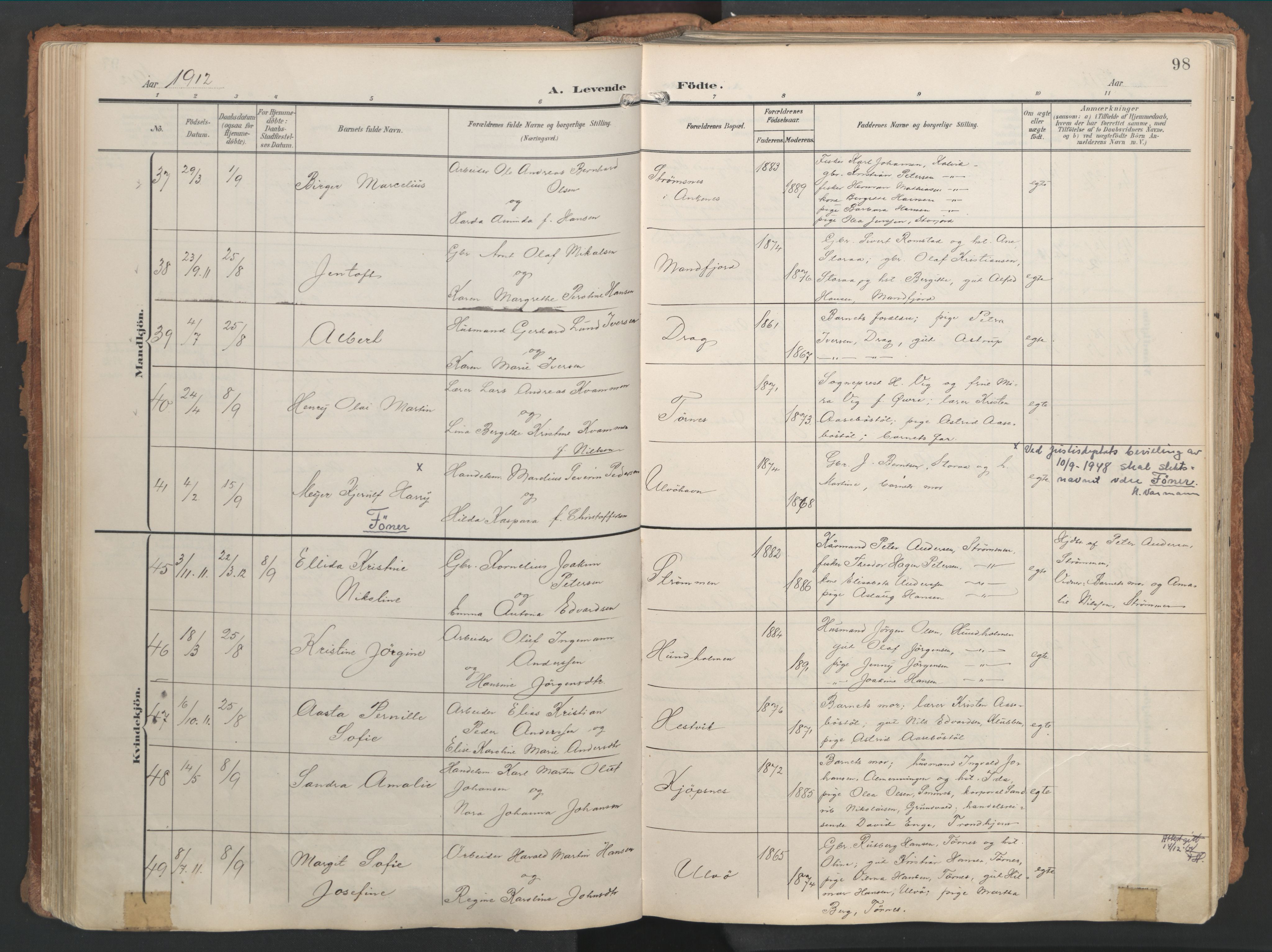 Ministerialprotokoller, klokkerbøker og fødselsregistre - Nordland, AV/SAT-A-1459/861/L0871: Parish register (official) no. 861A06, 1903-1916, p. 98