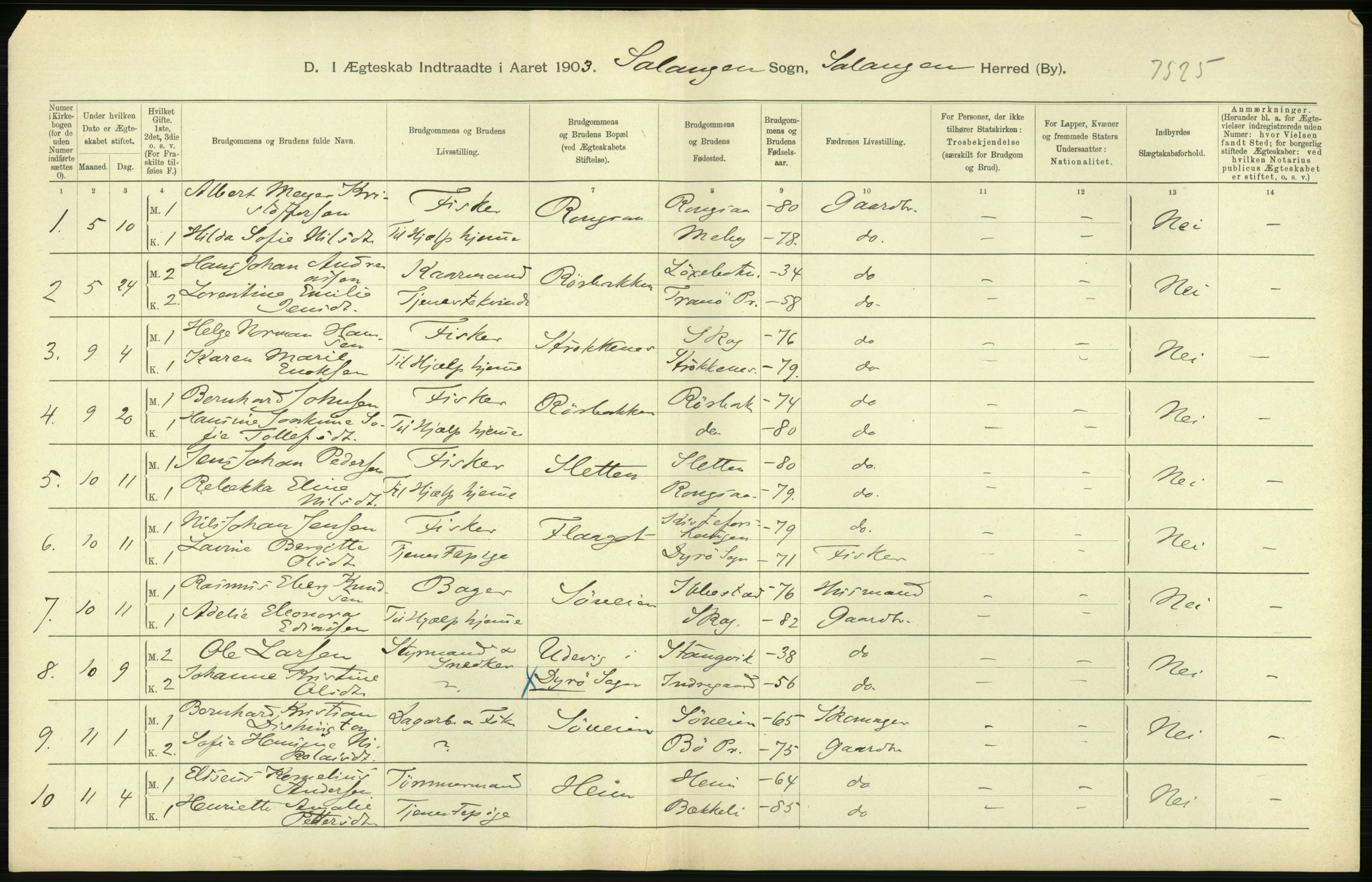 Statistisk sentralbyrå, Sosiodemografiske emner, Befolkning, AV/RA-S-2228/D/Df/Dfa/Dfaa/L0021: Tromsø amt: Fødte, gifte, døde., 1903, p. 348