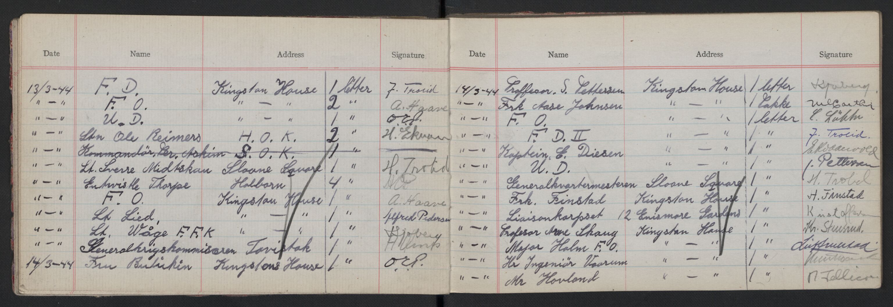 Forsvarets Overkommando. 2. kontor. Arkiv 8.3 (FO.II/8.3). Korrespondanse FD/E og FO.II, AV/RA-RAFA-7141/Dac/Dacb/L0002: Utgående postjournaler, 1941-1945, p. 104