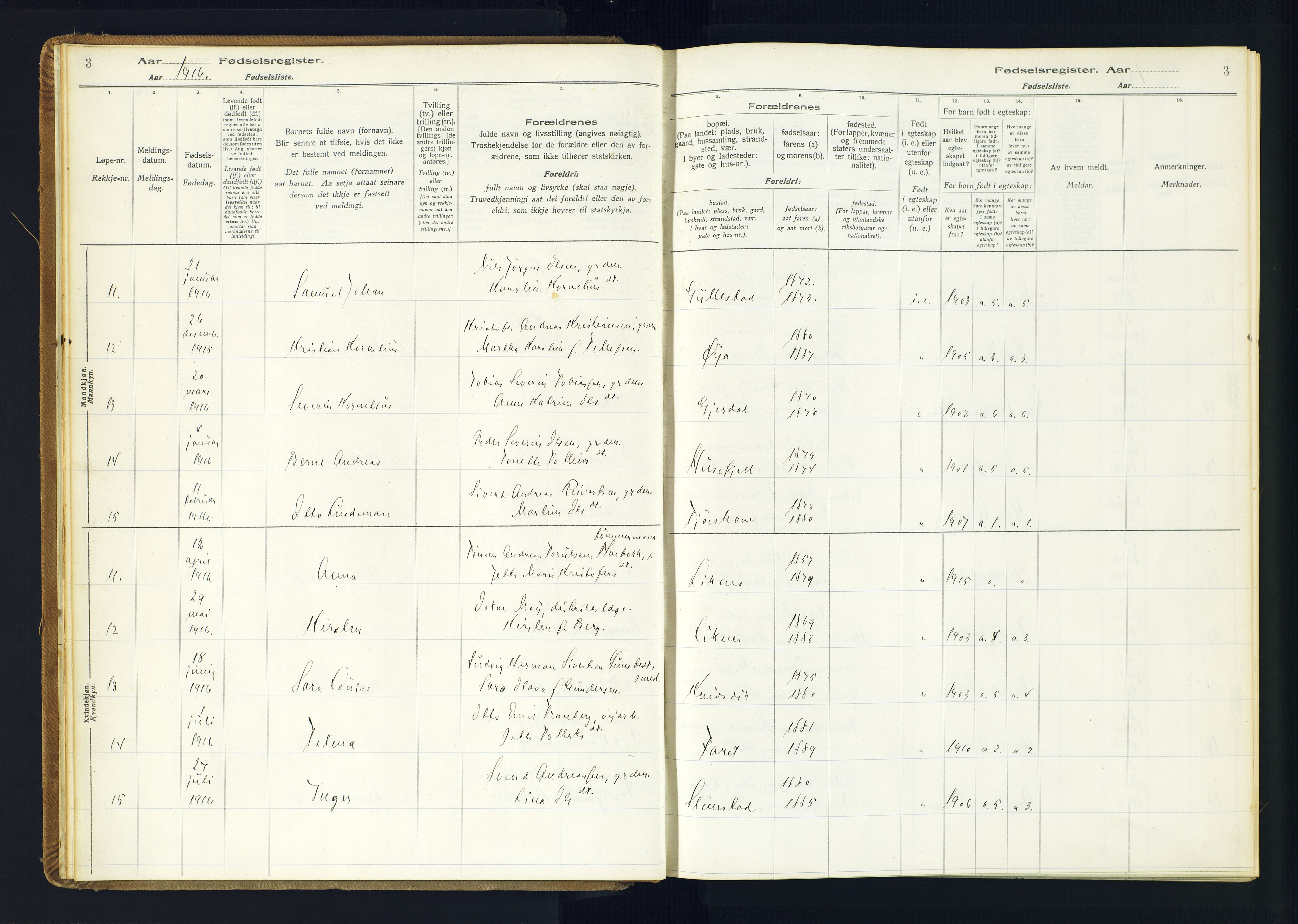 Kvinesdal sokneprestkontor, AV/SAK-1111-0026/J/Ja/L0001: Birth register no. 1, 1916-1941, p. 3