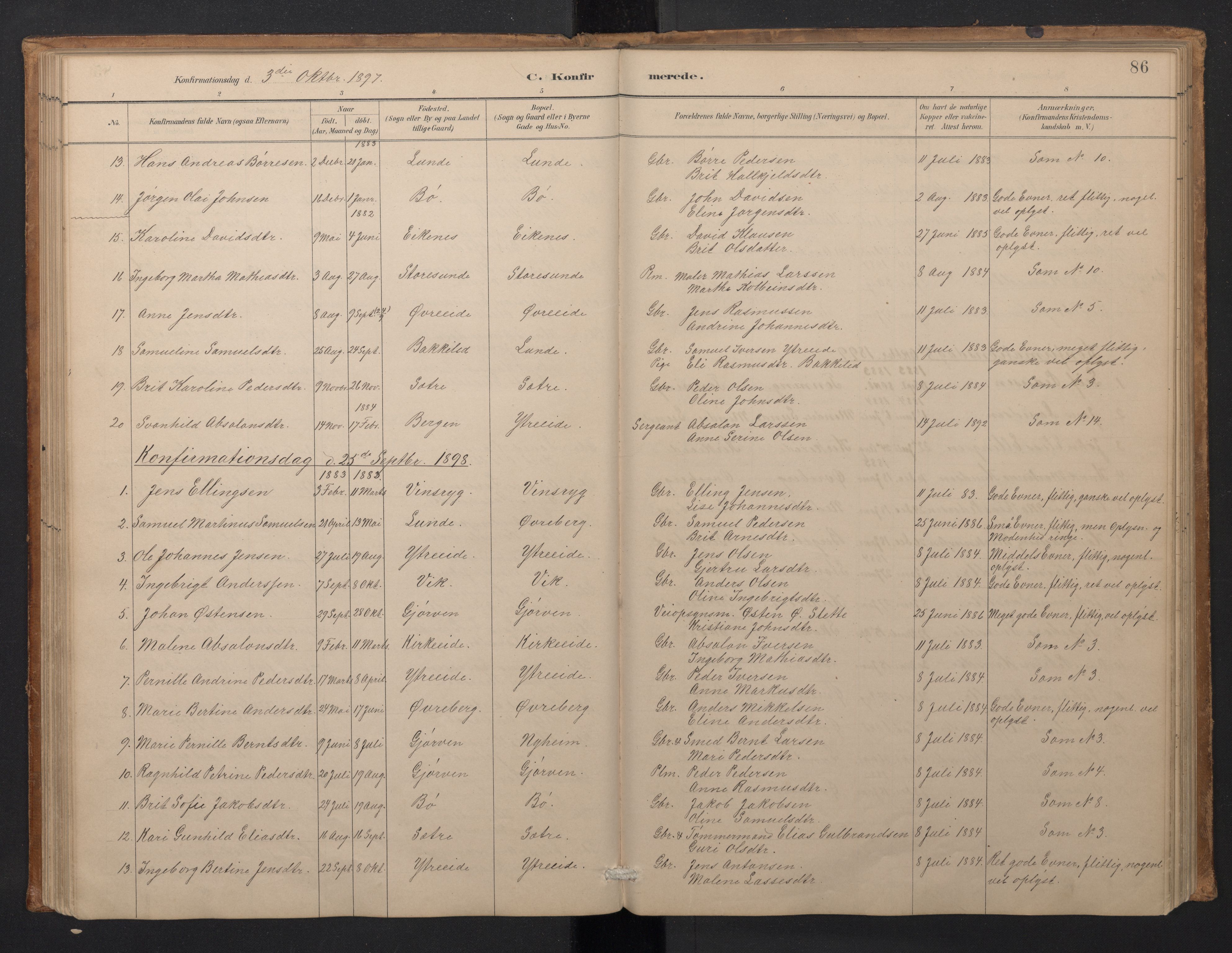 Stryn Sokneprestembete, SAB/A-82501: Parish register (copy) no. A 2, 1883-1905, p. 85b-86a