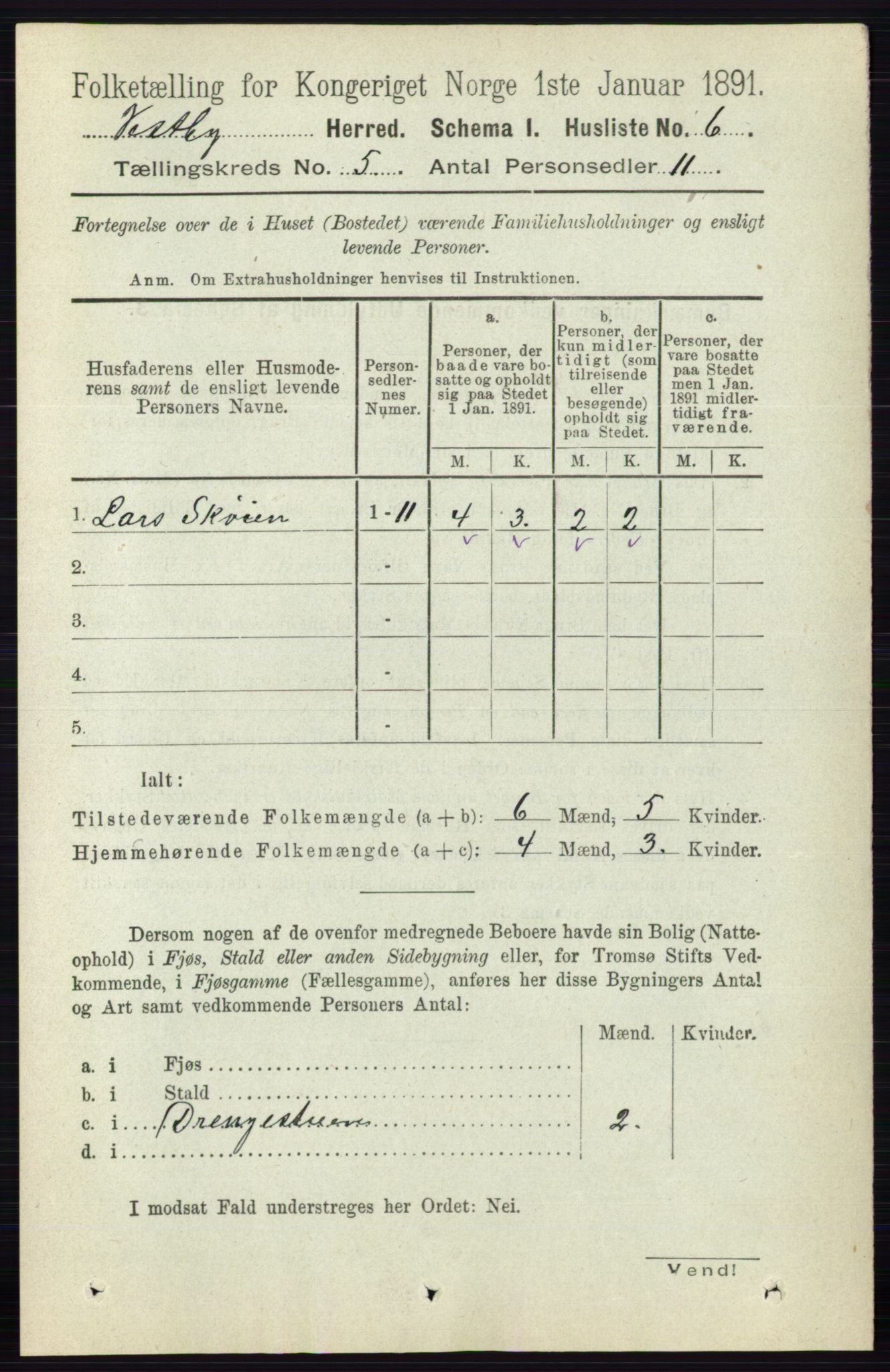 RA, 1891 census for 0211 Vestby, 1891, p. 2051