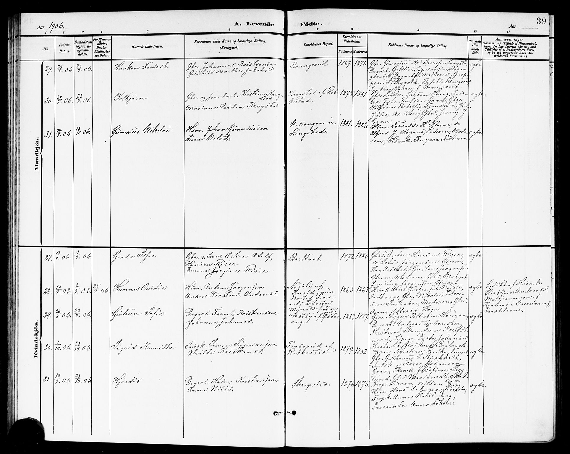 Høland prestekontor Kirkebøker, AV/SAO-A-10346a/G/Ga/L0007: Parish register (copy) no. I 7, 1902-1914, p. 39