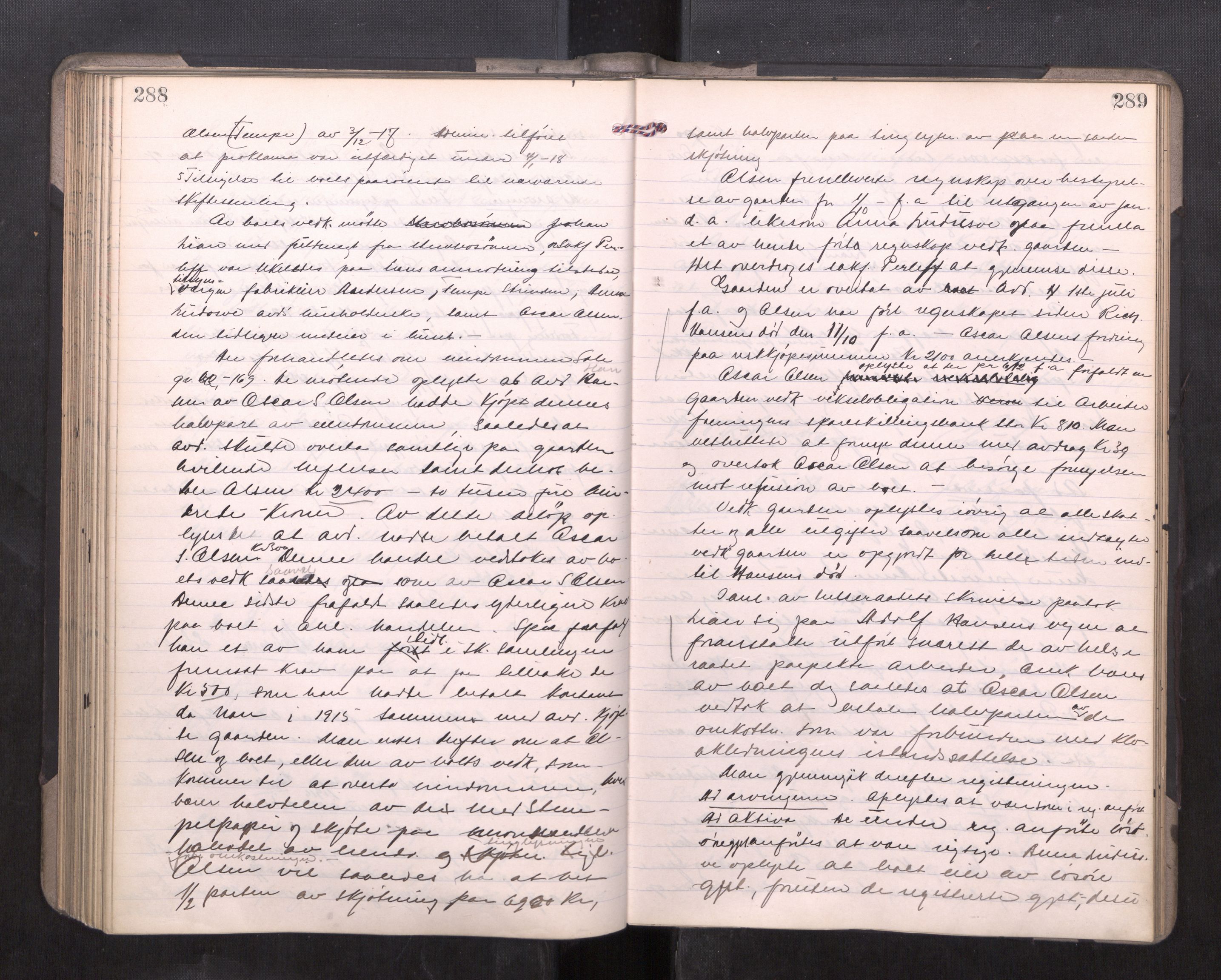 Strinda og Selbu sorenskriveri, AV/SAT-A-0015/3/3B/L0012: Skifteforhandlingsprot. 12, 1915-1919, p. 288-289