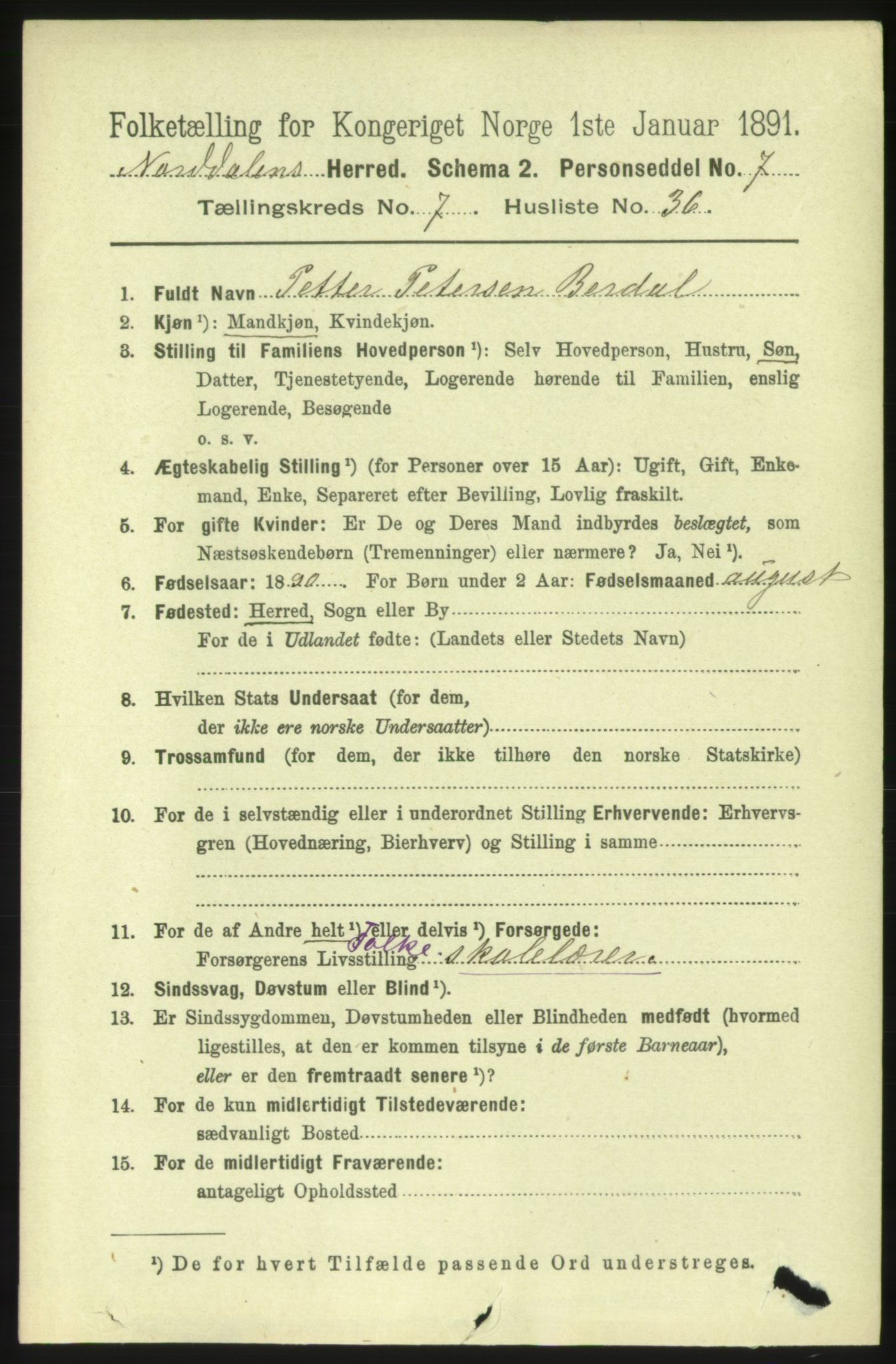 RA, 1891 census for 1524 Norddal, 1891, p. 1513